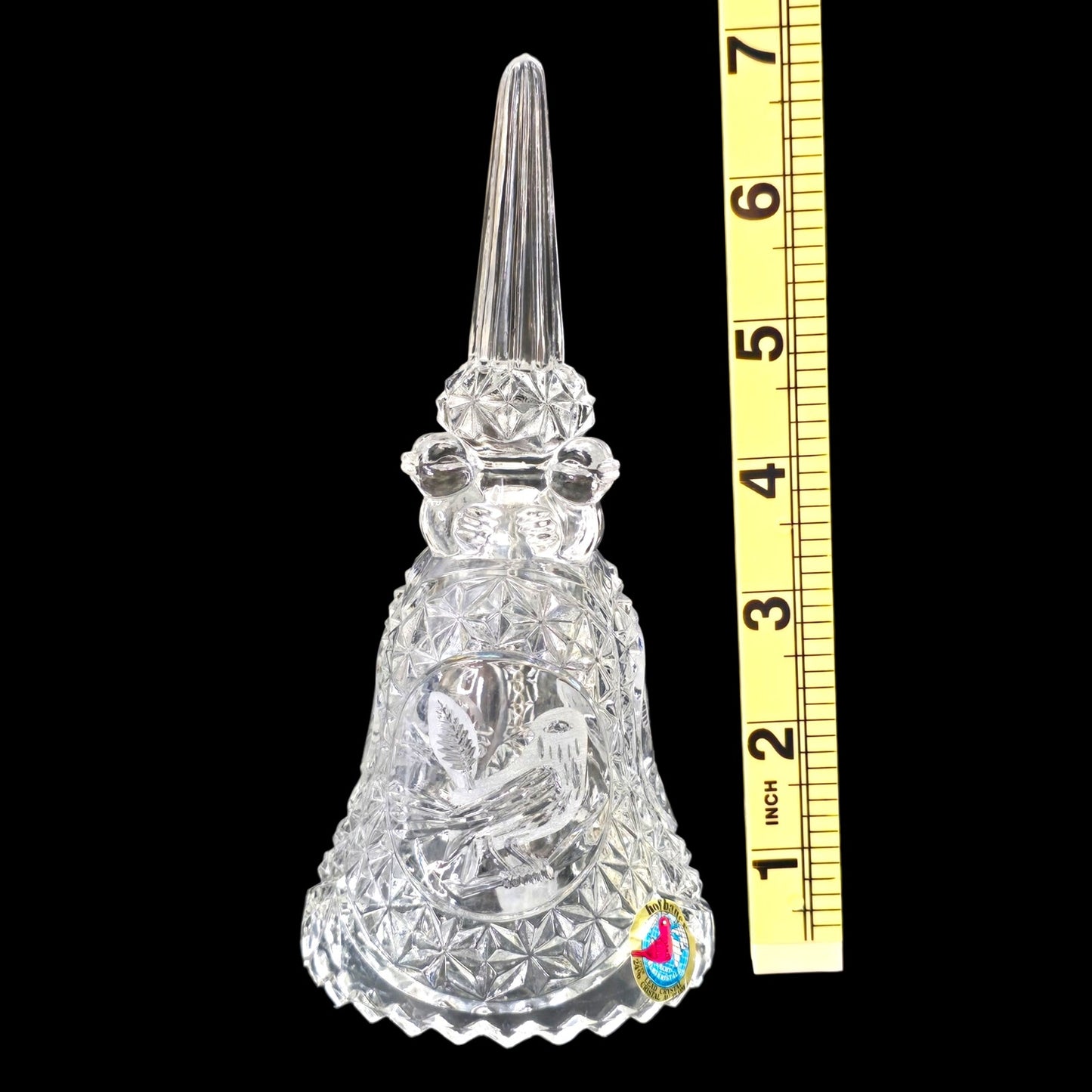 Vtg Hofbauer Byrdes Lead Crystal Bell Germany Red Bird Sticker, Etched Songbird