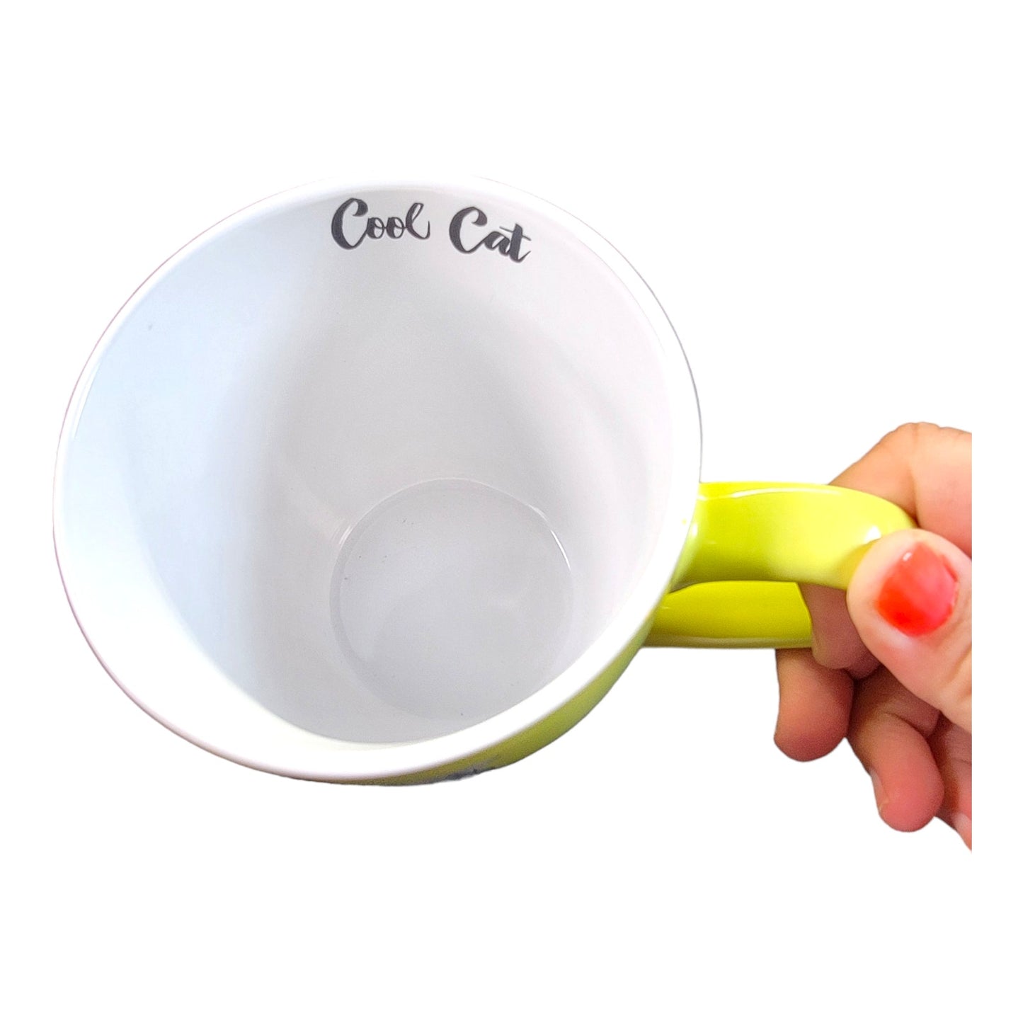 Clay Art "Cool Cat" Large Coffee Mug, Lime Yellow, Grumpy Cat in Glasses