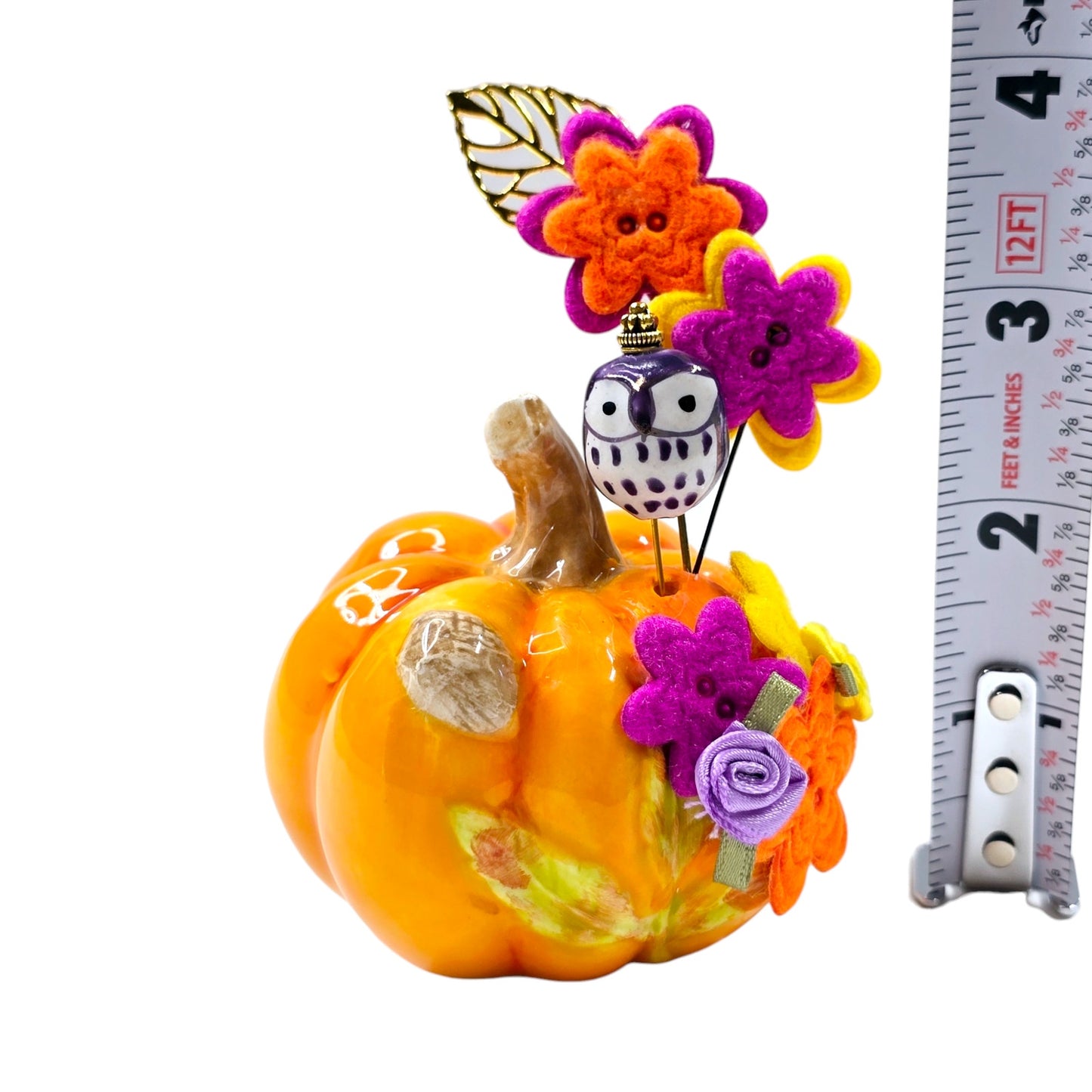 Pumkin Shaker with Felt Flowers and Owl Hat Pins