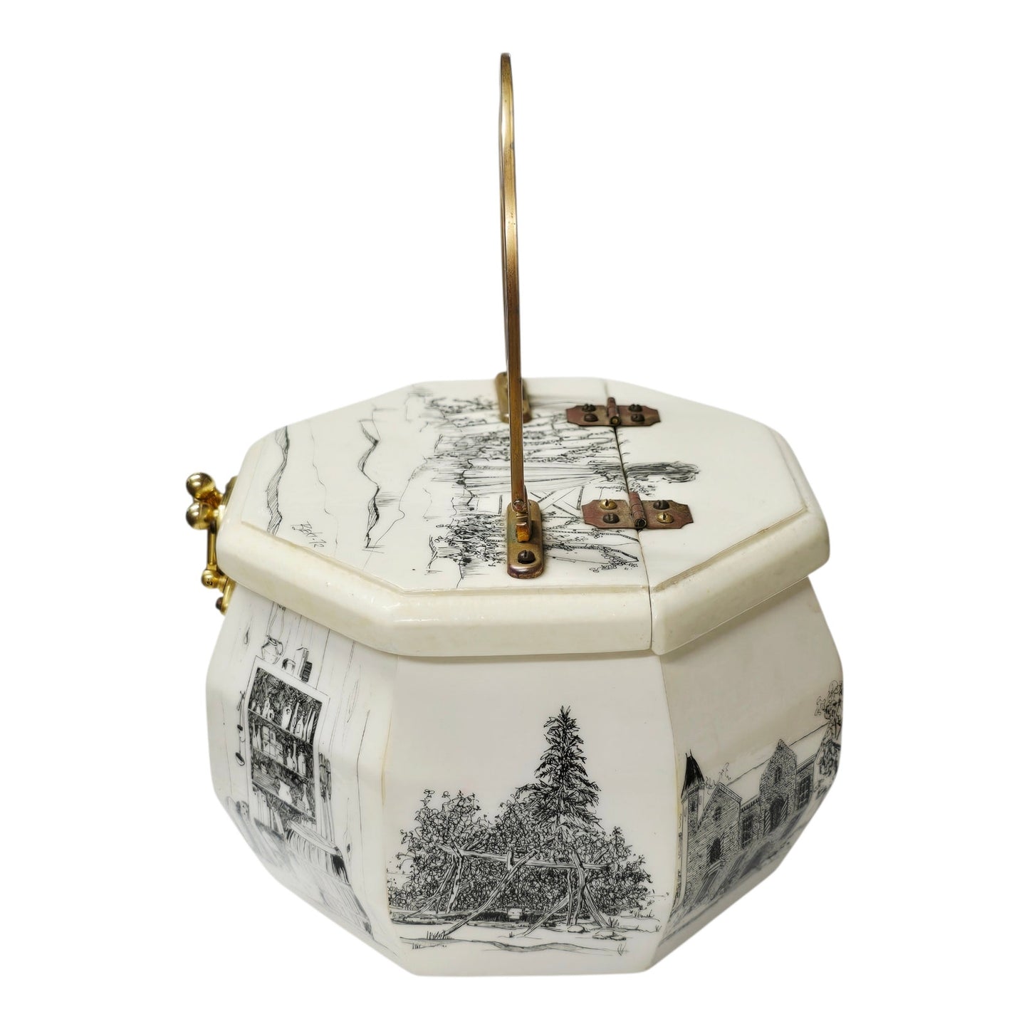 Vintage 1972 Beki Signed Wooden Box Purse Decoupage Hand Painted Octagon Rare