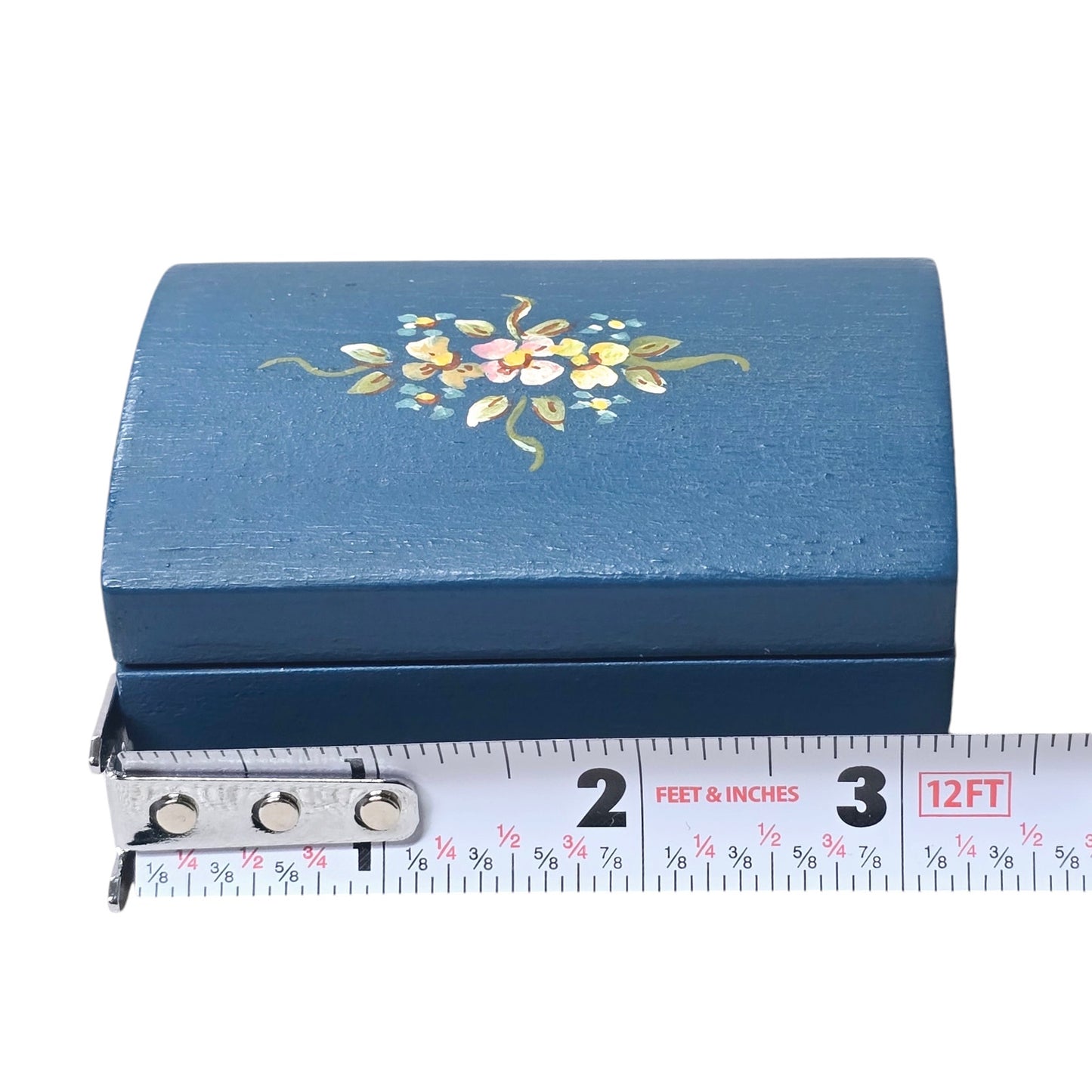 El Salvador Hand-Crafted Hinged Wooded Box, Floral Painted Blue Wooden Box