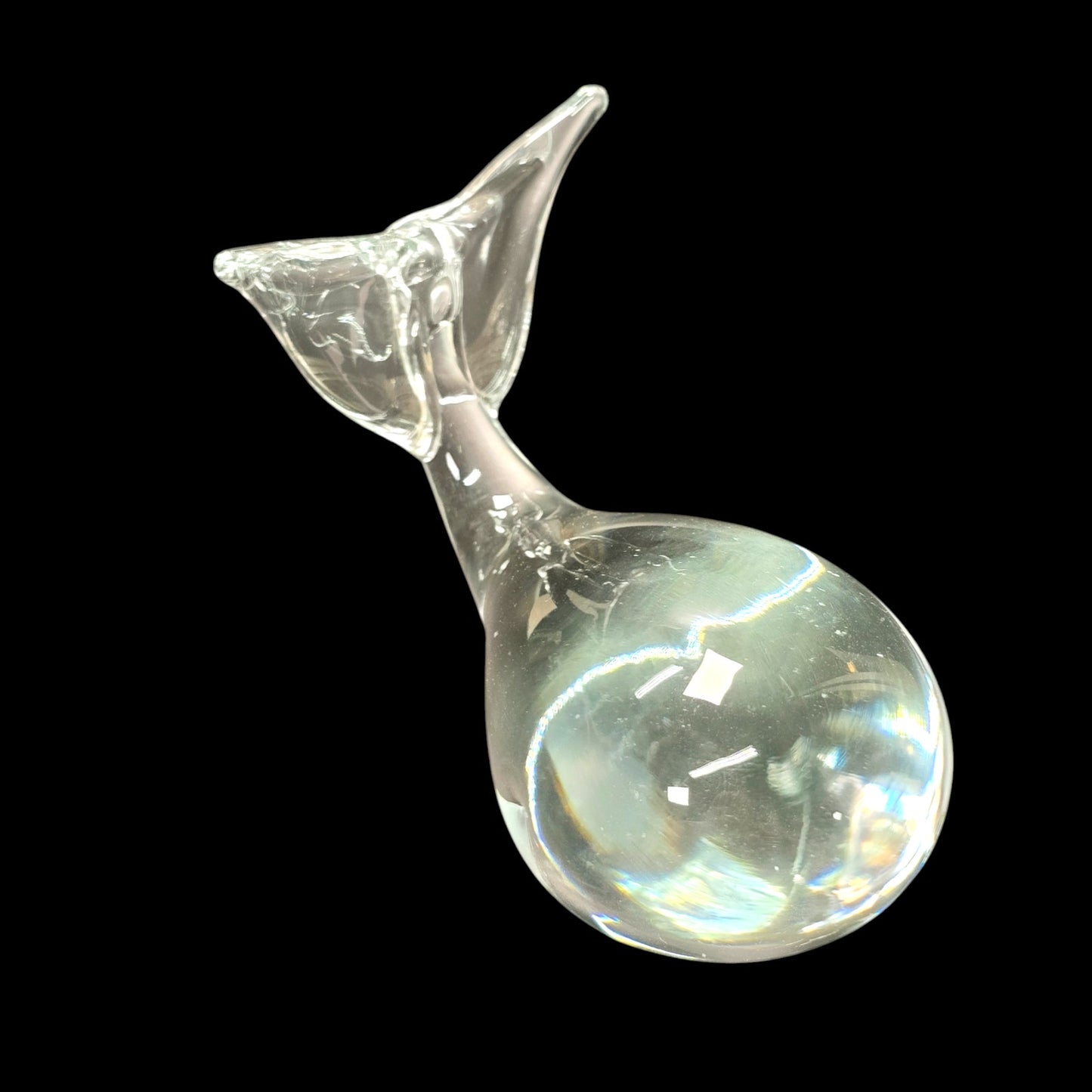 Handblown Clear Art Glass Whale, Polished Bottom, UV Glow