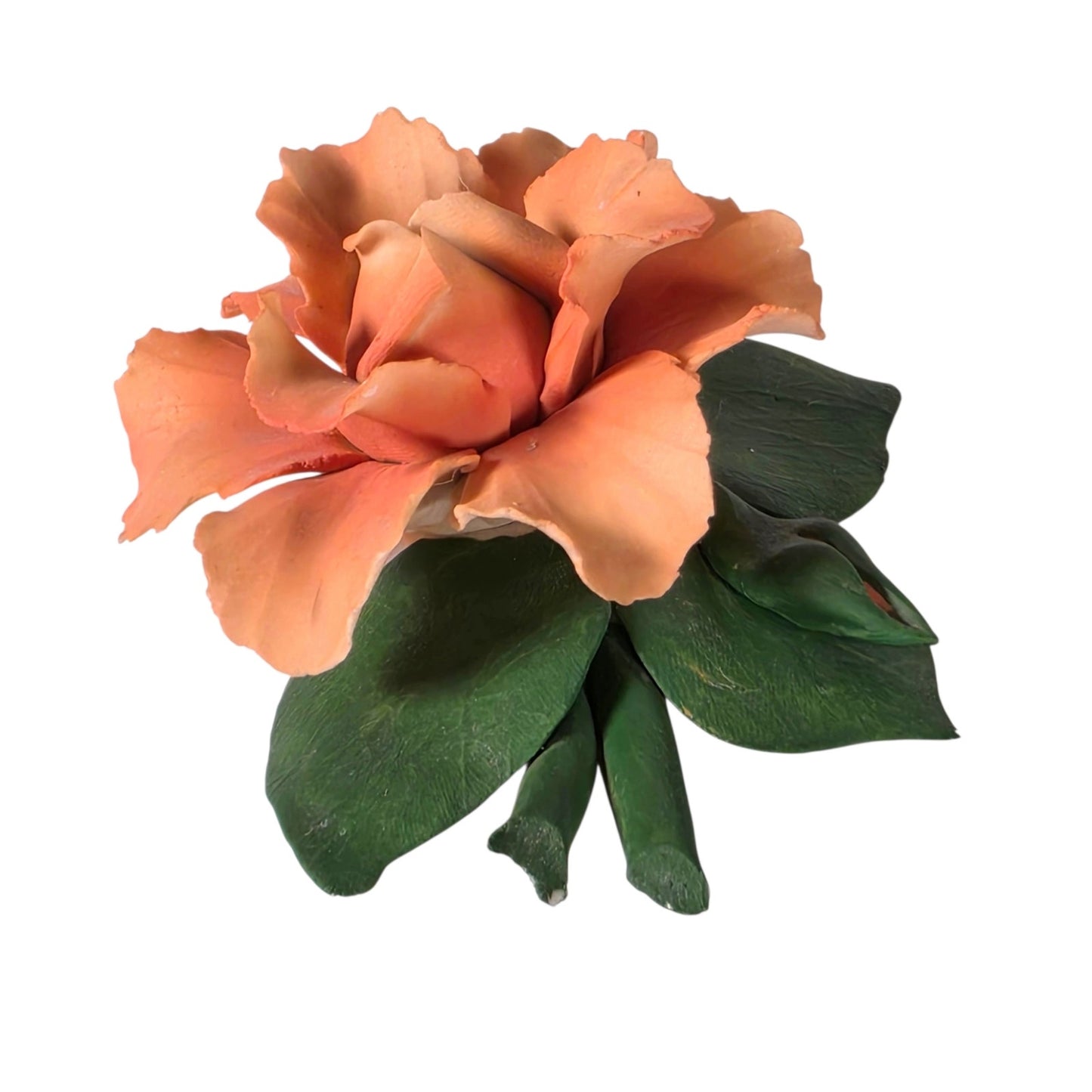Vintage Nuova Capodimonte Italy Porcelain Rose Peach Flower Figurine