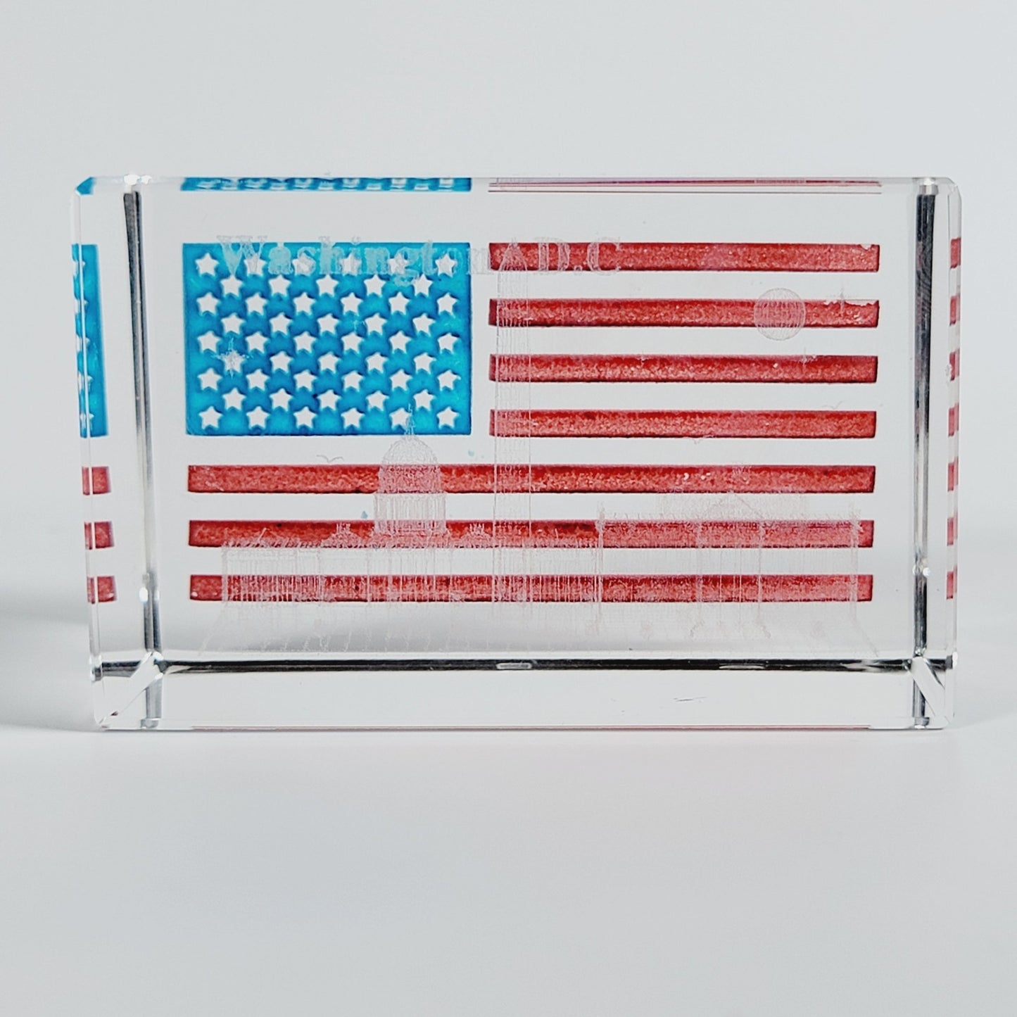 Washington DC American Flag 3D Laser Art Glass Paperweight