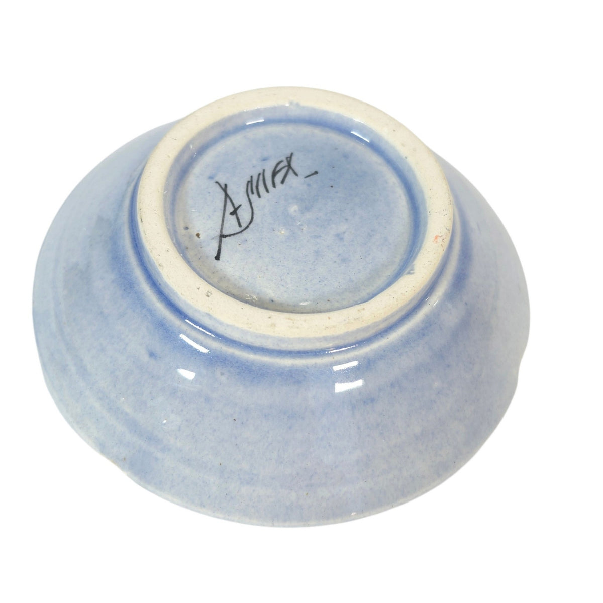 Vintage Tonala Mexico Art Pottery Blue Bird Trinket Dish Signed Folk Art