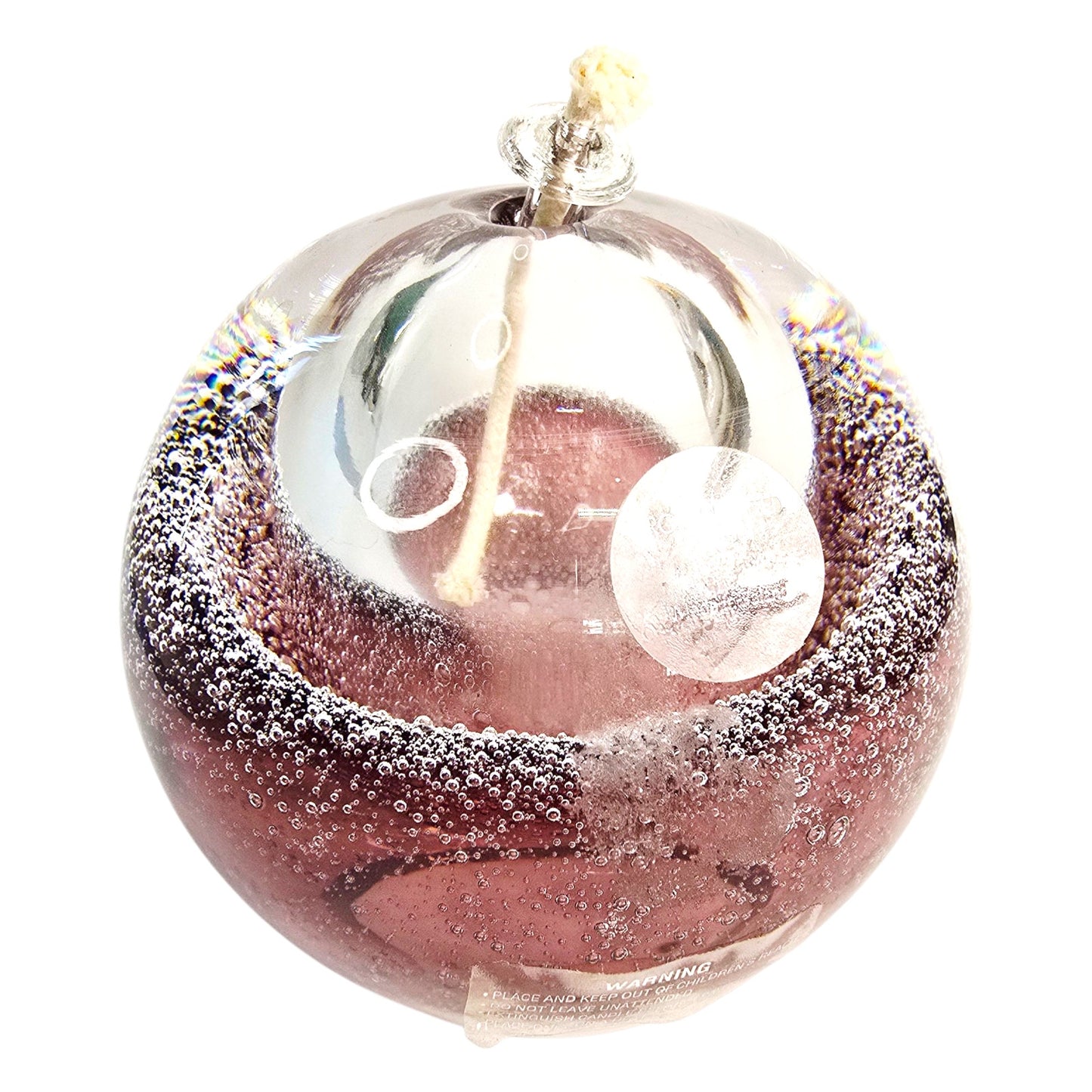 Polish Art Glass Oil Lamp Purple Orb w/ Wick Heavy Controlled Bubble