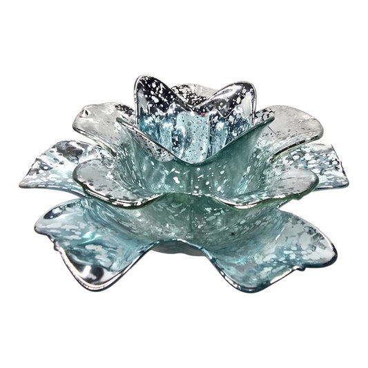 Aqua Silver Mercury Glass Lotus Bowl Glam Candle Holder Centerpiece Decor