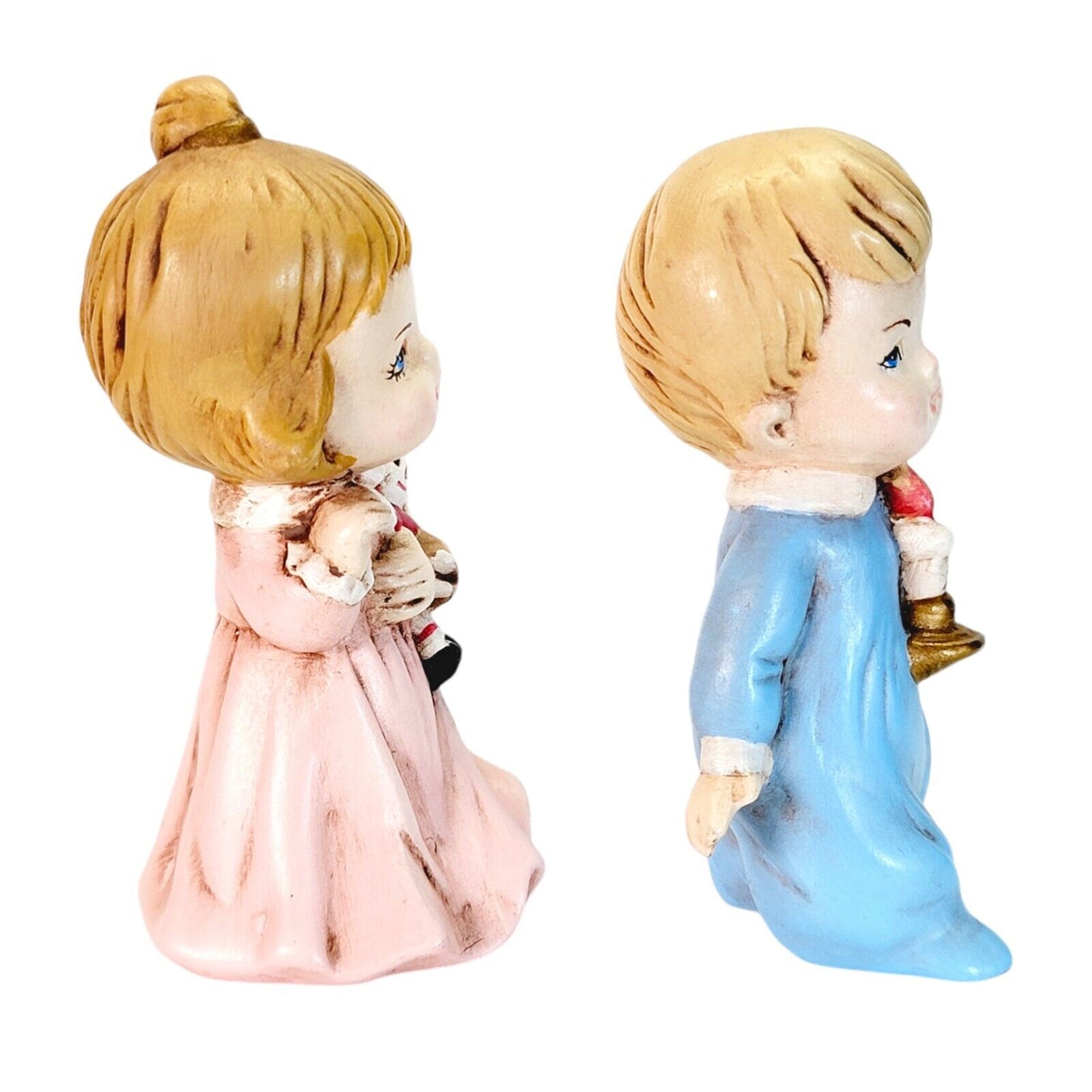 Set of 2 Vtg Ceramic Christmas Figurines Girl, Ragedy Ann & Boy, Candle 3.75" H