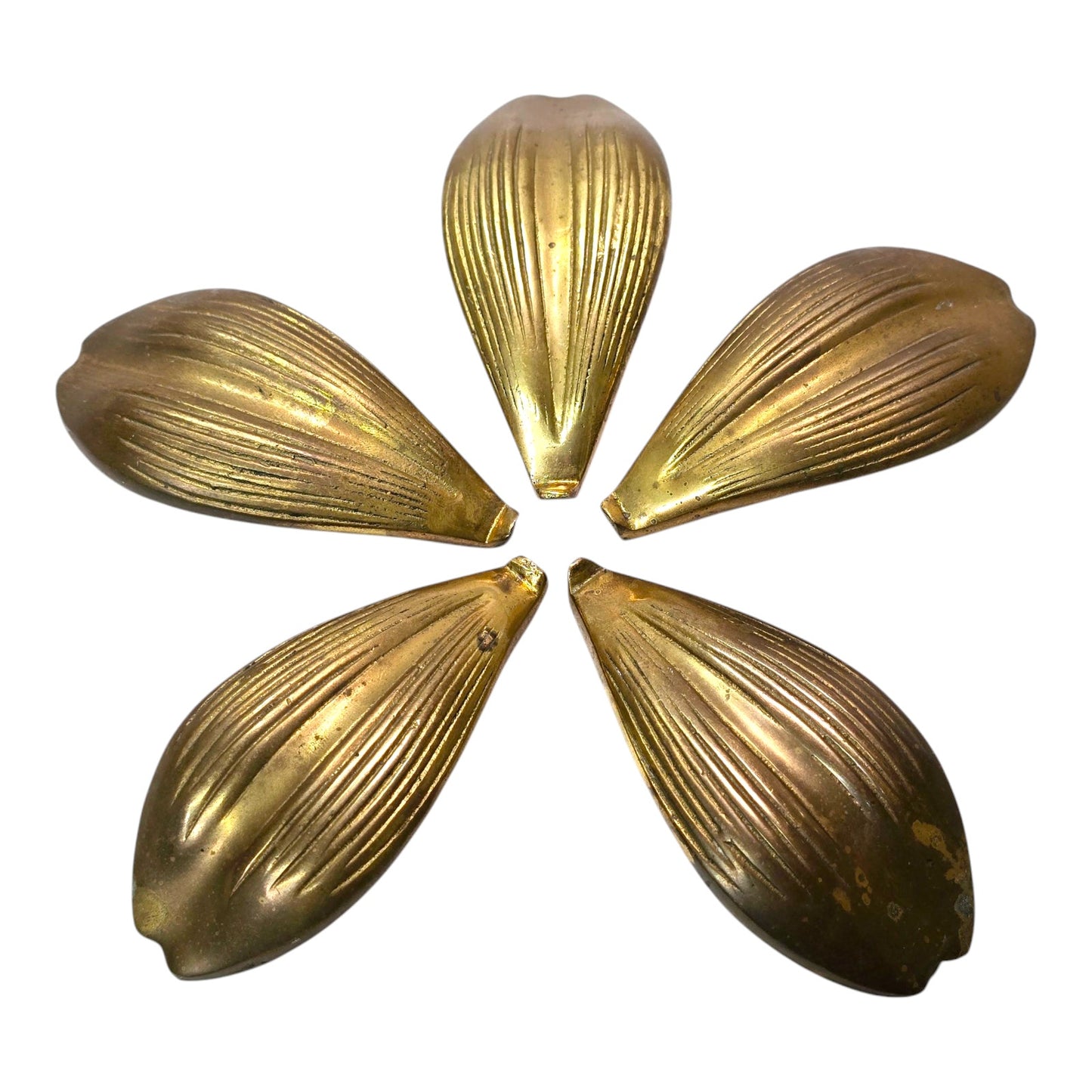 Late 20th Century Flower Petal Brass Ashtrays - Set of 5, Hollywood Regency MCM