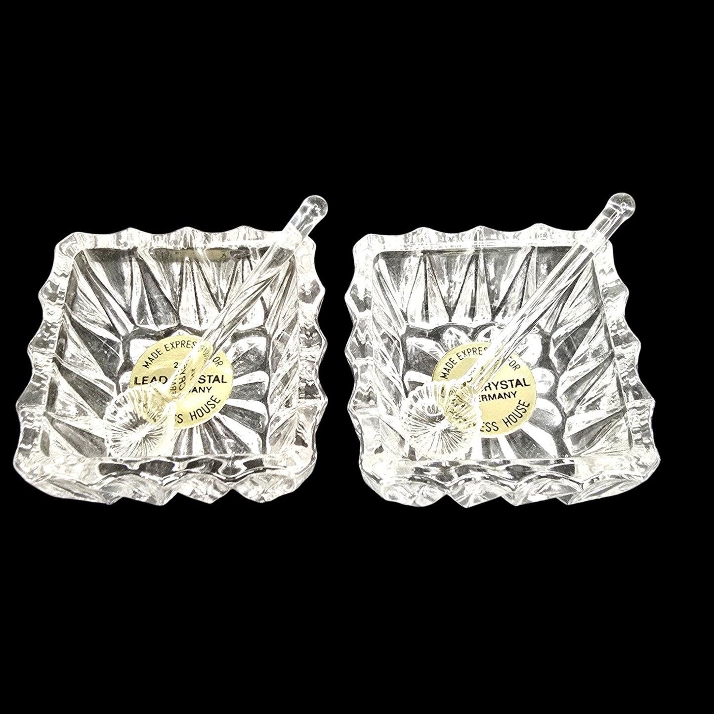 Vtg Princess House Crystal Salt Cellars & Tiny Glass Spoons W. Germany 24% Lead