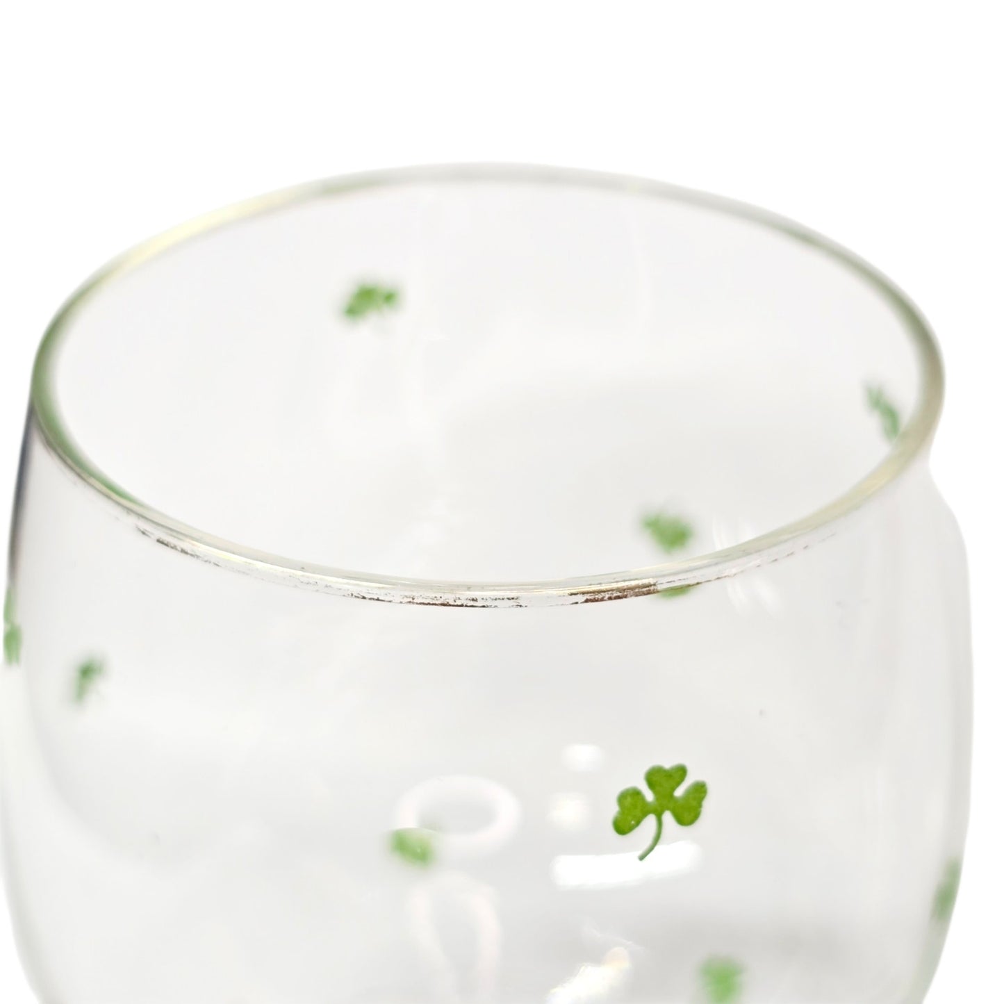 Vintage St. Patrick's Day Shamrock Glasses Gold Rim Clover Stemware Set of 2