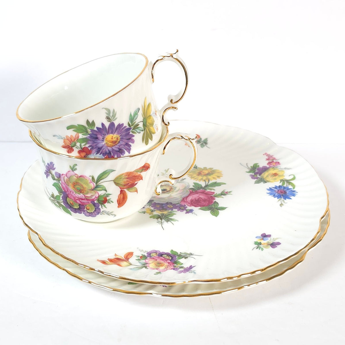 Vintage Oakley England Fine Bone China Floral Tennis Set Cup Snack Plate