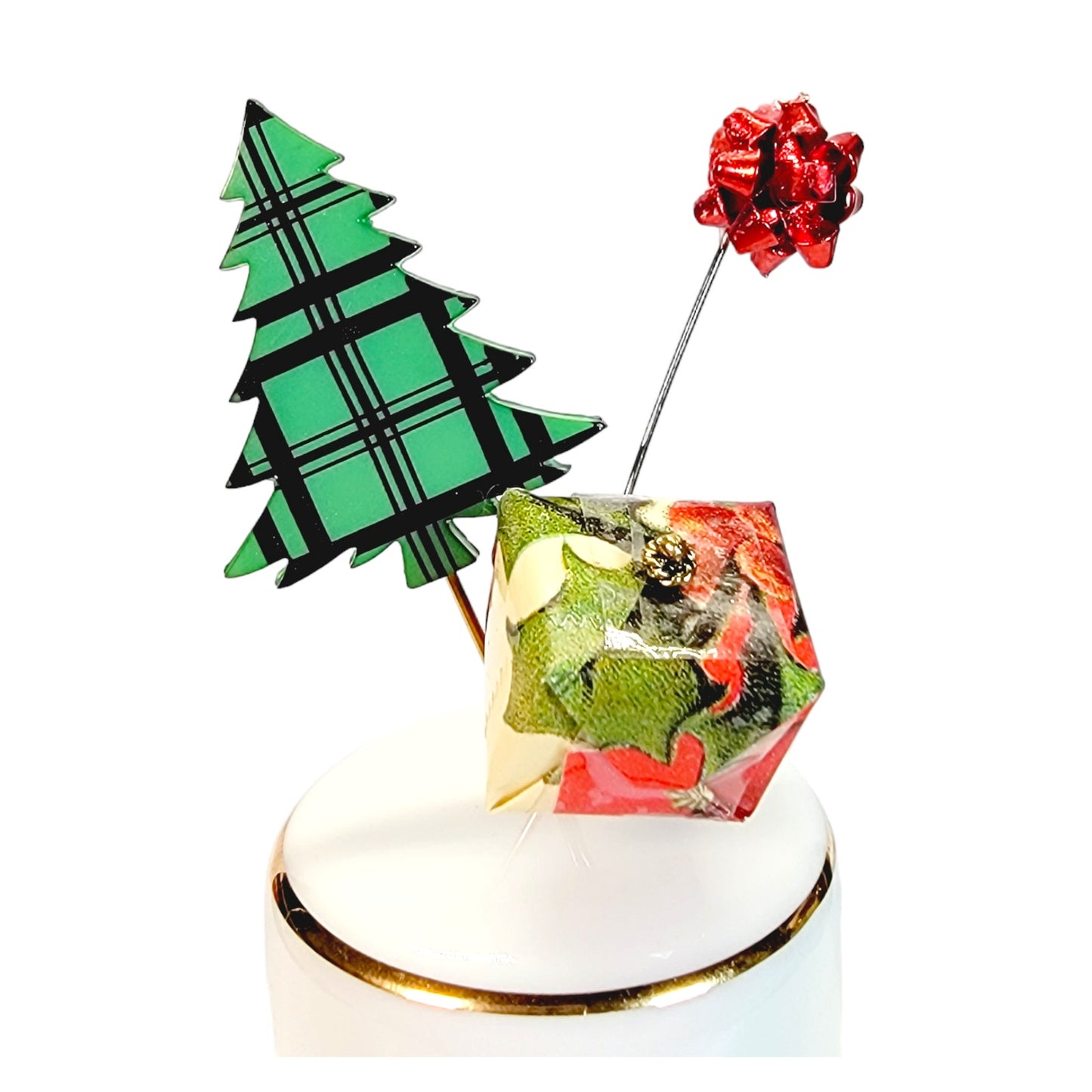 Christmas Tree Shaker Display with 3 Pins: Tree, Present and Ornament Pins