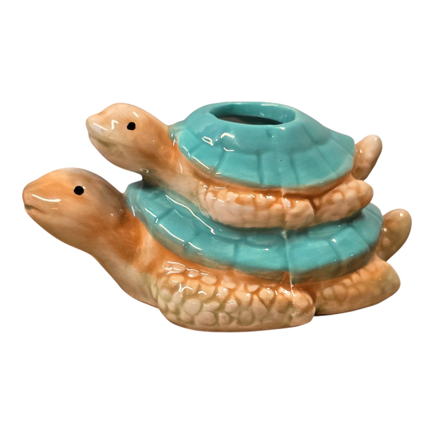 Stacked Ceramic Turtles Candle Holder Double Tortoise Shell Figurine Decor Blue