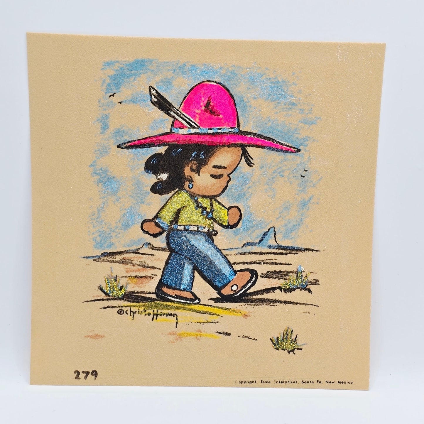 Gerda Christoffersen Signed Tewa Silk Screen Print Native American Child Papoose