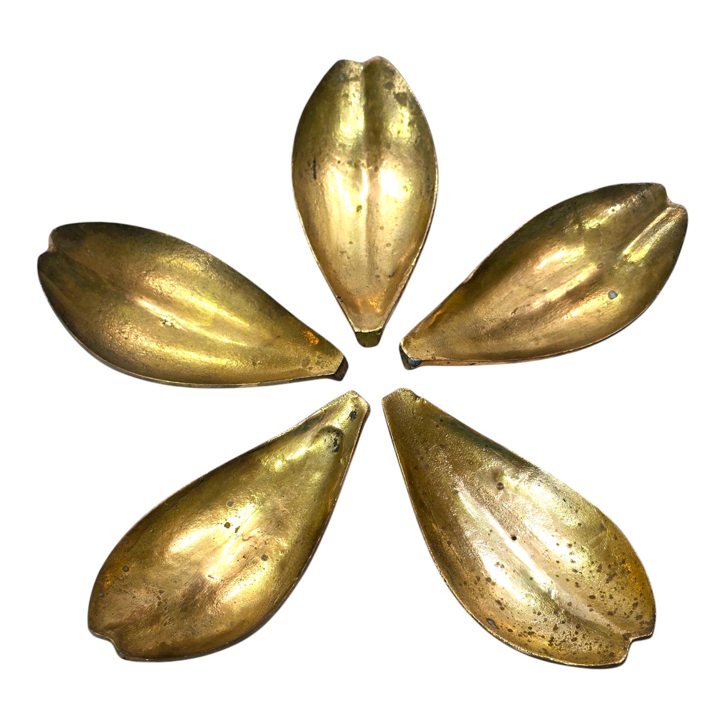 Late 20th Century Flower Petal Brass Ashtrays - Set of 5, Hollywood Regency MCM