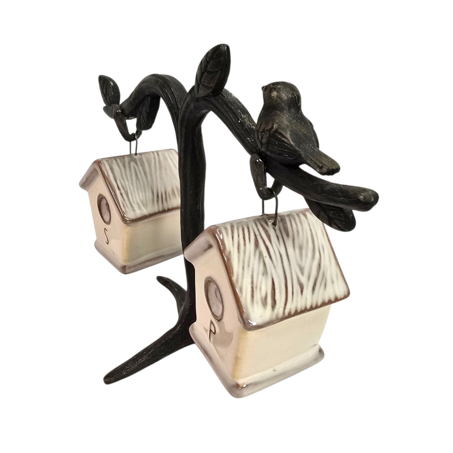 Pottery Barn Birdhouse Salt and Pepper Shakers Metal Display Tree