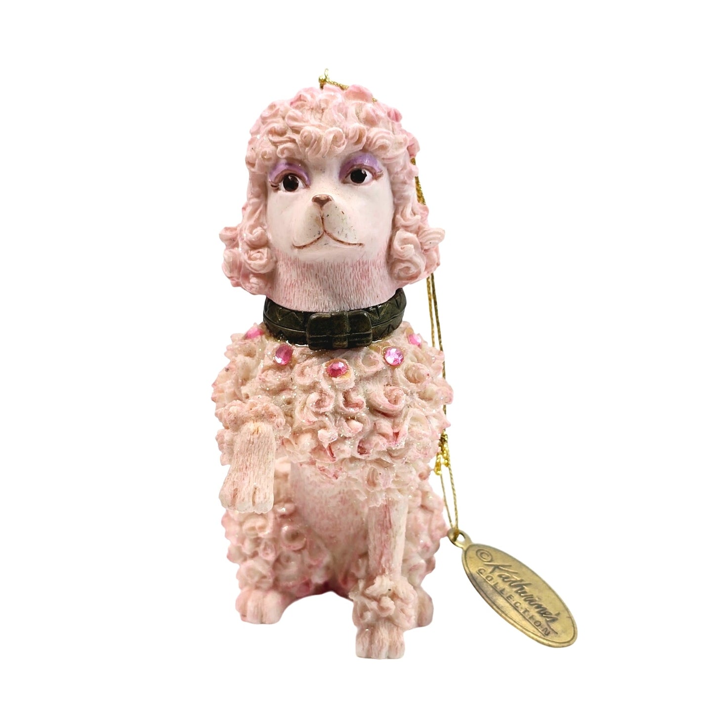 Vtg Katherine's Collection Spagetti Poodle, Trinket Box / Ornament, Sugar Textured Ceramic Pink Sparkle