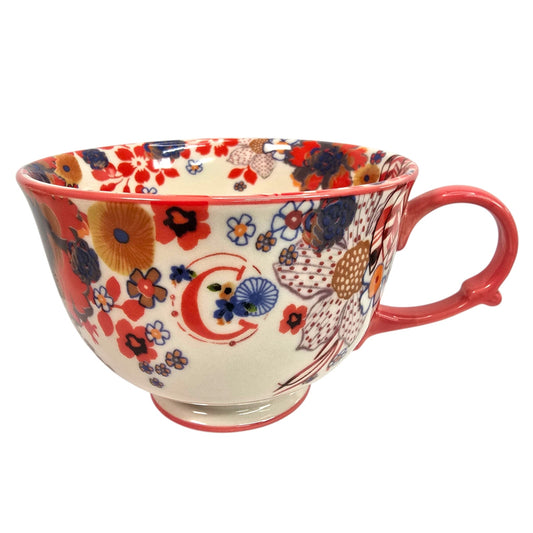 Anthropologie Teatime Monogram C Jumbo Tea Cup Coffee Mug Floral Ceramic Retired