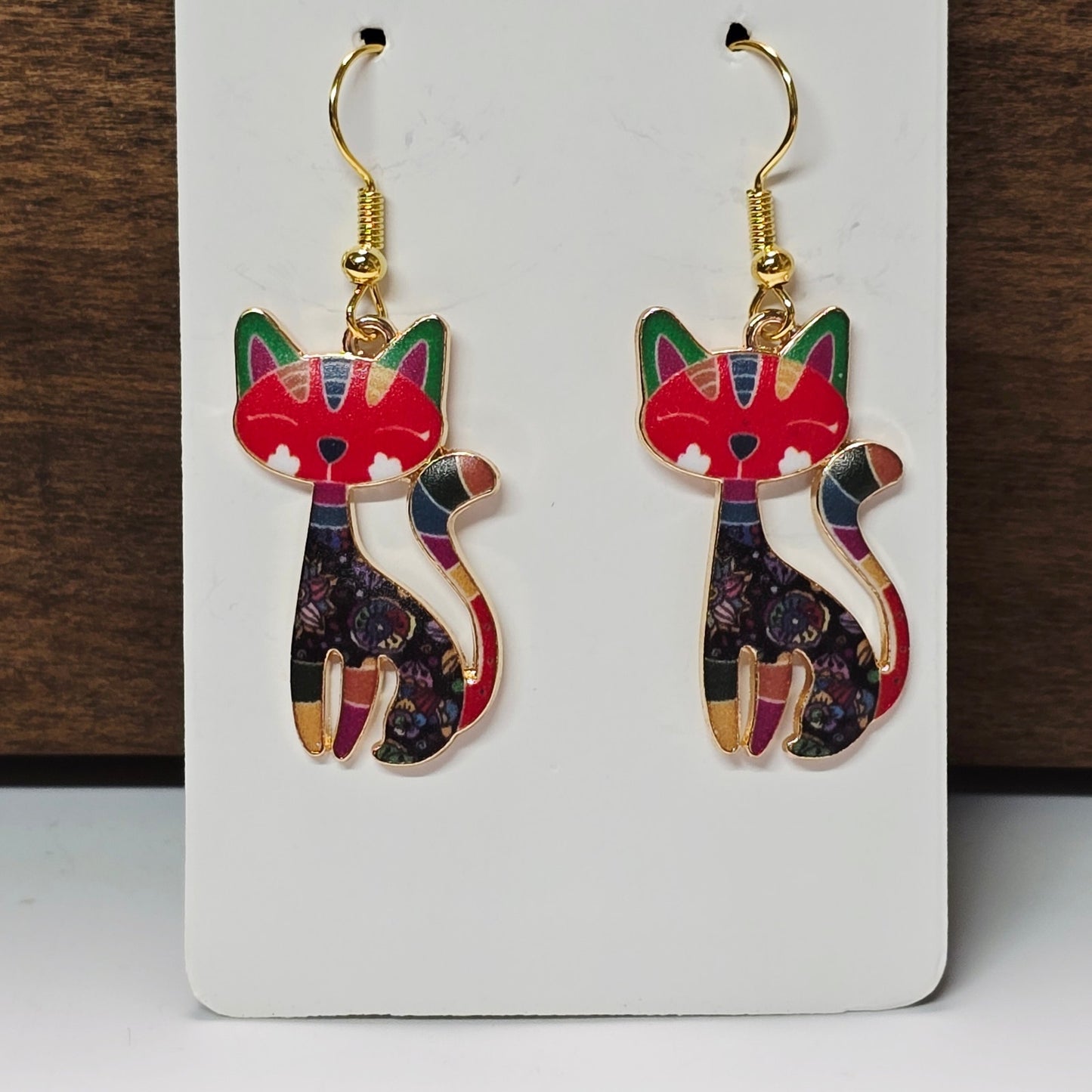 Artisan Crafted Enamelled Cat Dangle Earrings
