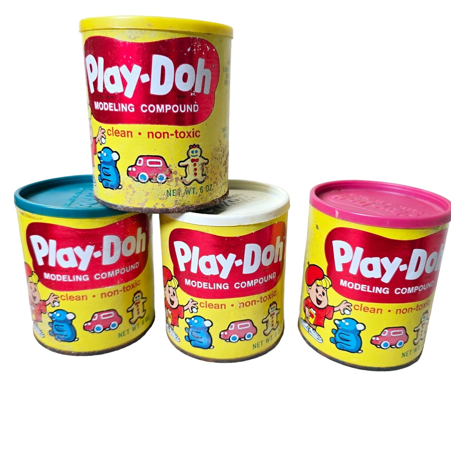 Vinatge 1960s Play-Doh Modeling Compound Metal Cans, Set of 4, Read