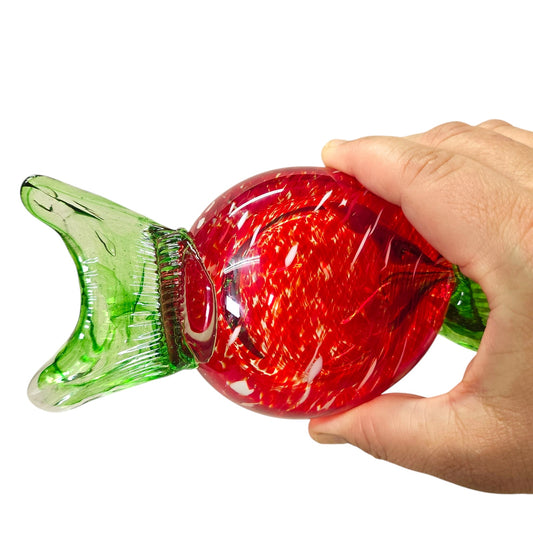 Large Handblown Art Glass Candy Red and Green, Christmas Candy Decoration
