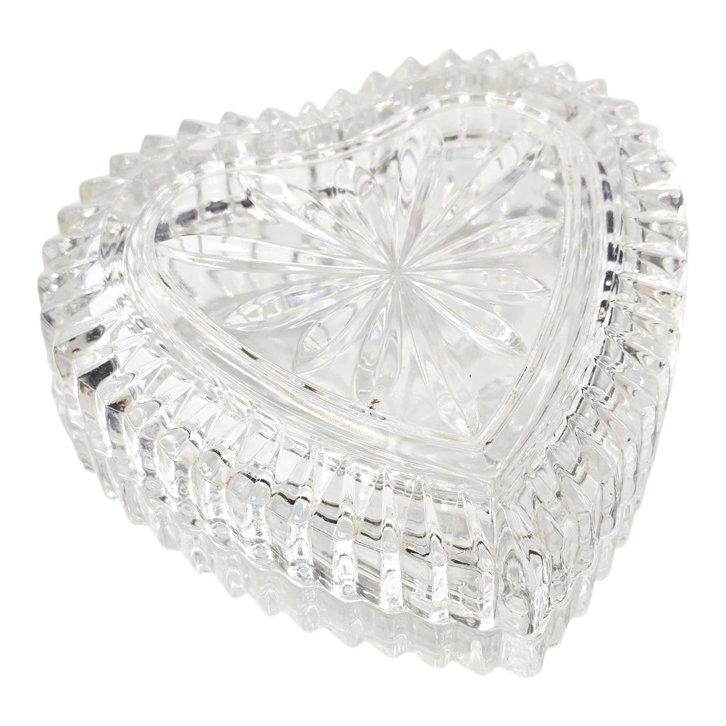 Vintage Lead Crystal Heart Trinket Box | Ribbed Starburst Valentine's Gift
