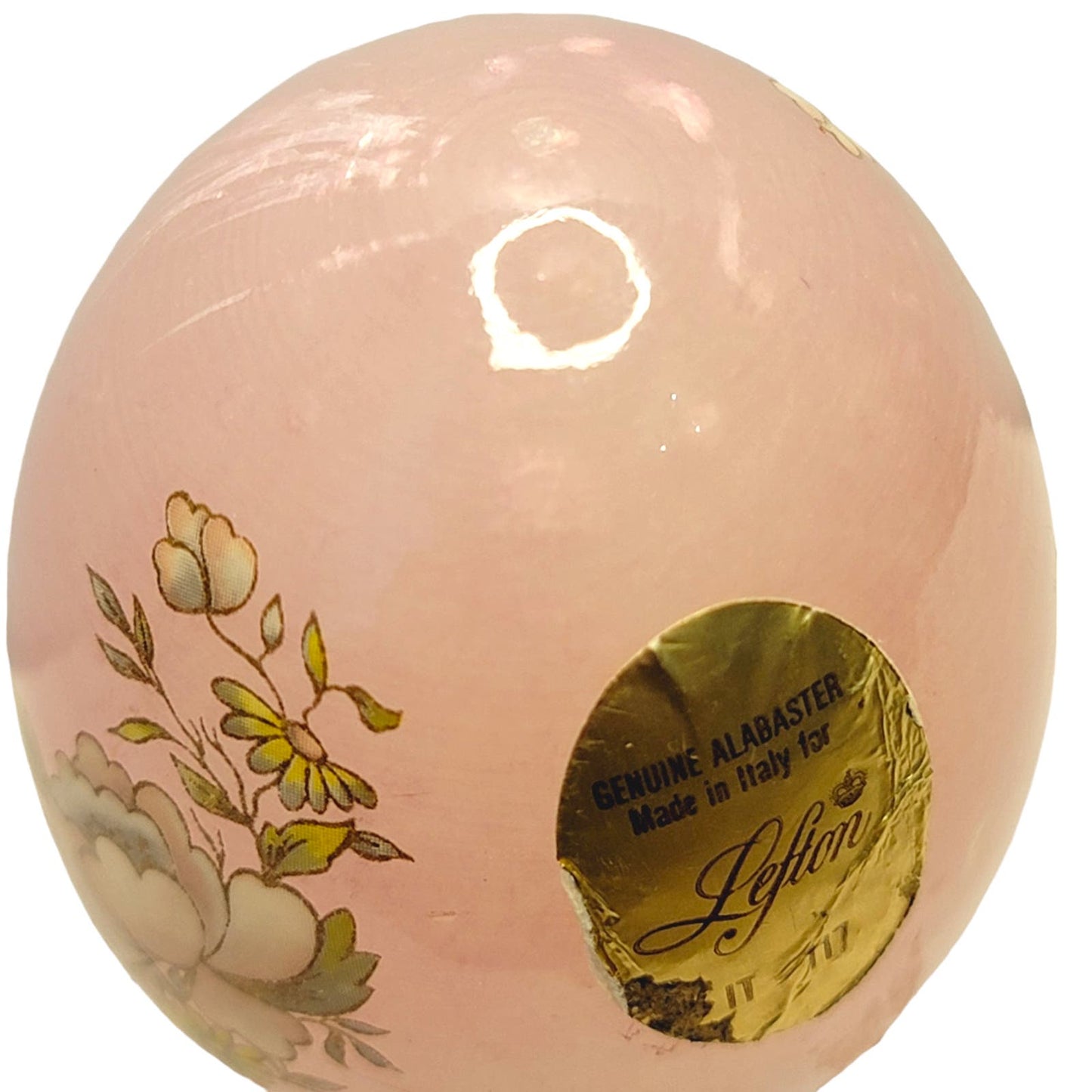 Lefton Genuine PINK Alabaster Marble Egg Hand Carved Made In Italy AS IS Scratch