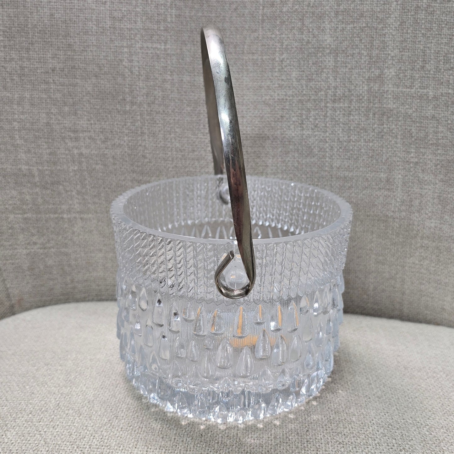 Vintage Genuine Crystal Ice Bucket Made in England, Teardrop Glass Pattern, Heavy