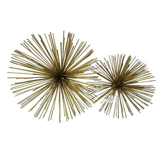 Two's Company Atomic Starburst Wall Art Set of 2 MCM Style Gold Urchin Brass