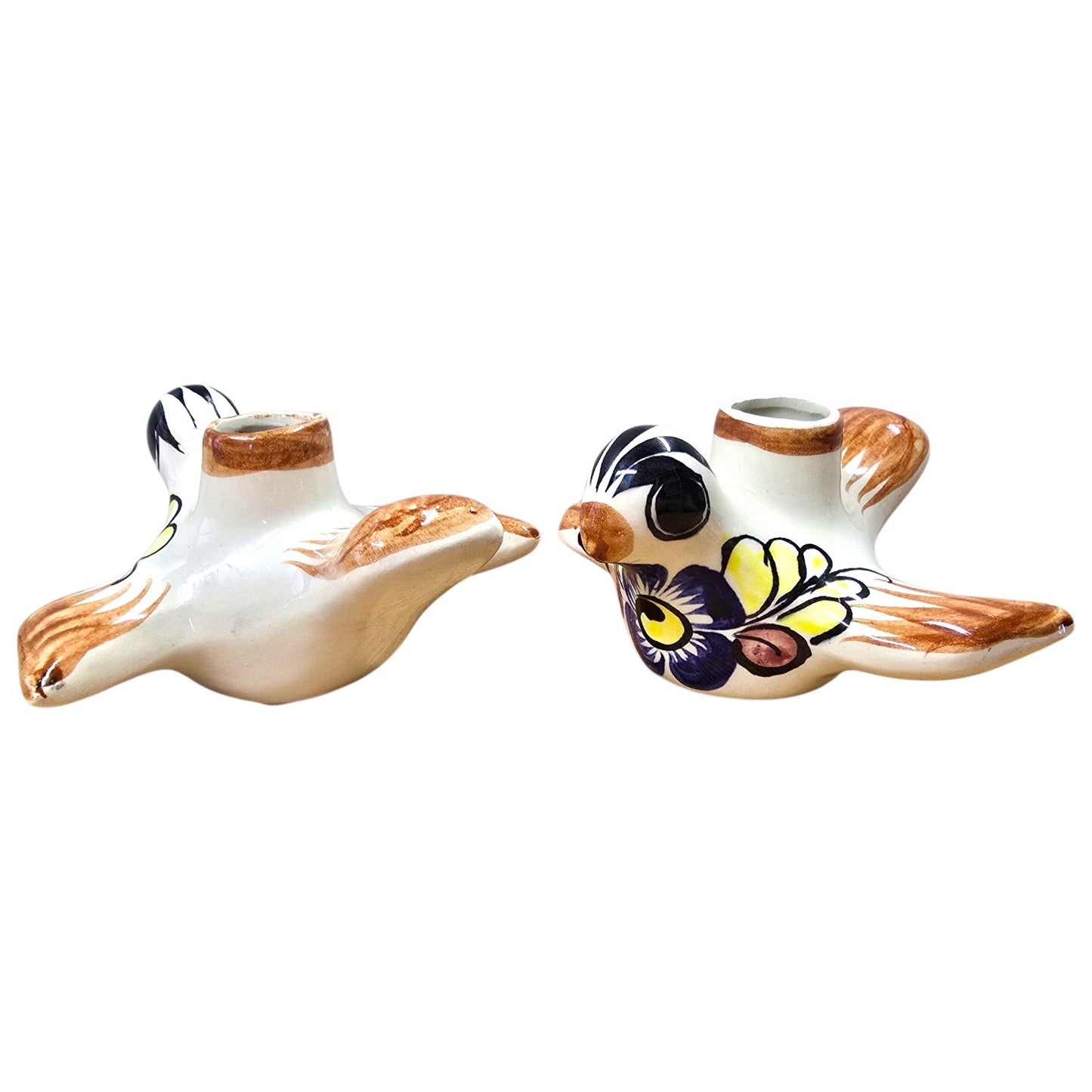 Vintage Talavera Pottery Bird Candle Holders Pair Hand Painted Mexico Folk Art