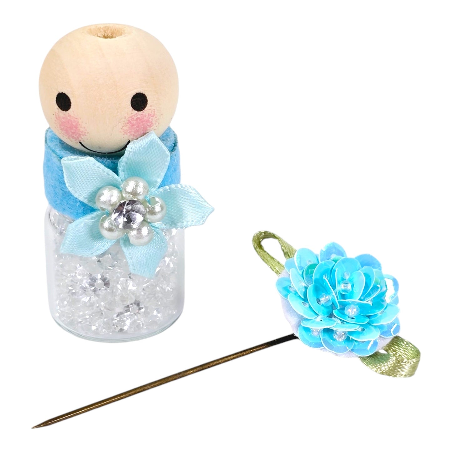 Turquoise Blue Flower Sparkly Single Hat Pin Holder