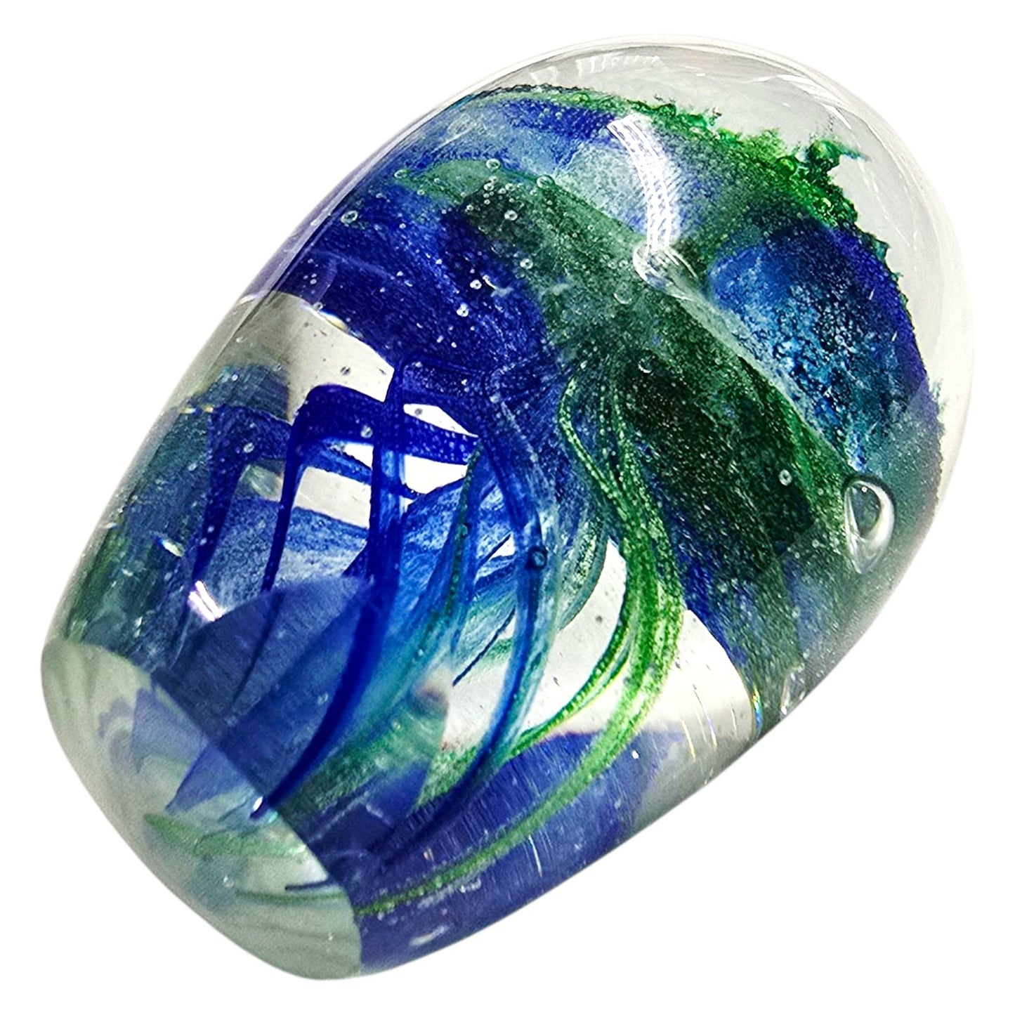 AS IS Hand-Blown Art Glass Jellyfish Paperweight, Glows 3" H