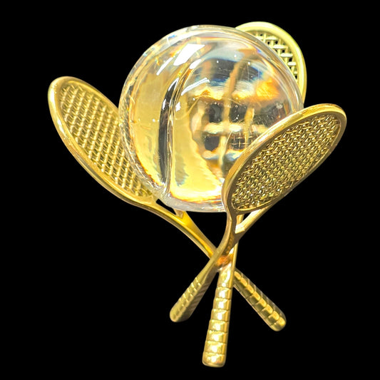 Gold Tone Tennis Ball Display with Glass Tennis Ball, Tennis Collectible Gift