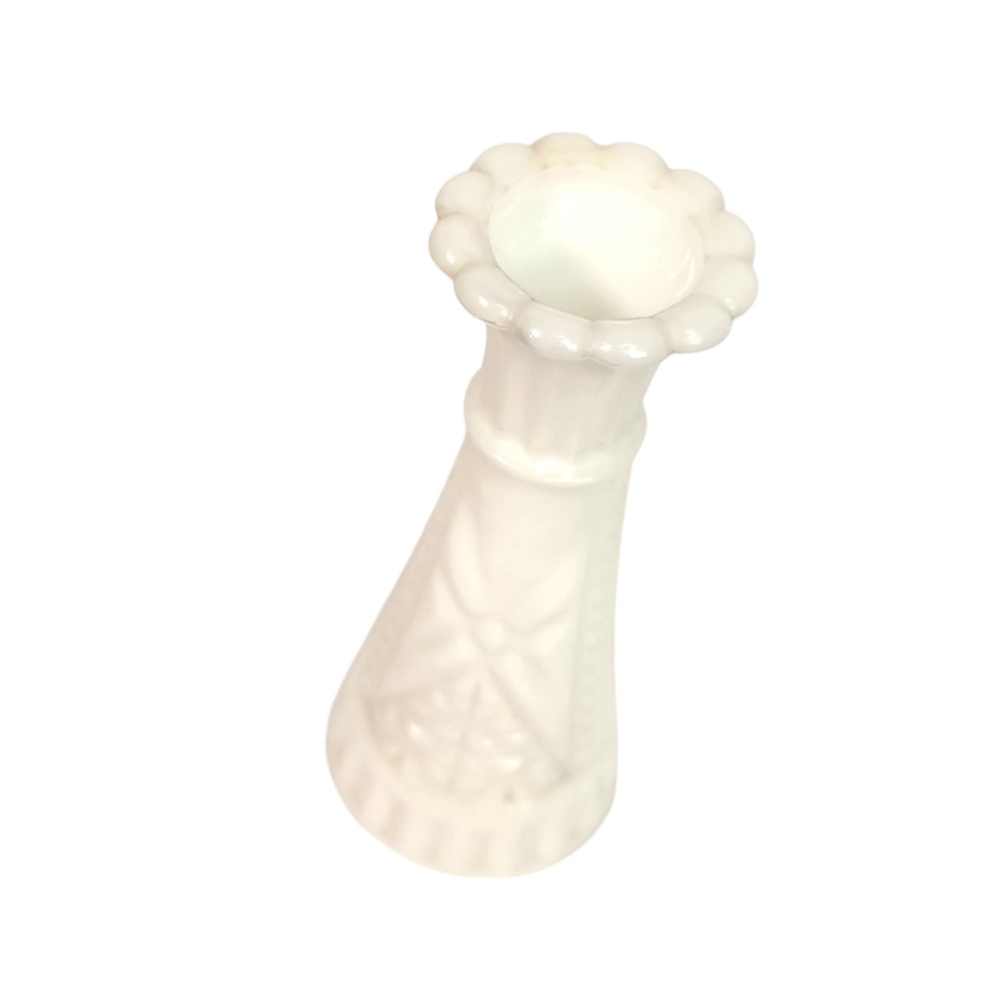 Vtg Westmoreland White Milk Glass Bud Vase Old Quilt, Block and Star, Star & Fan