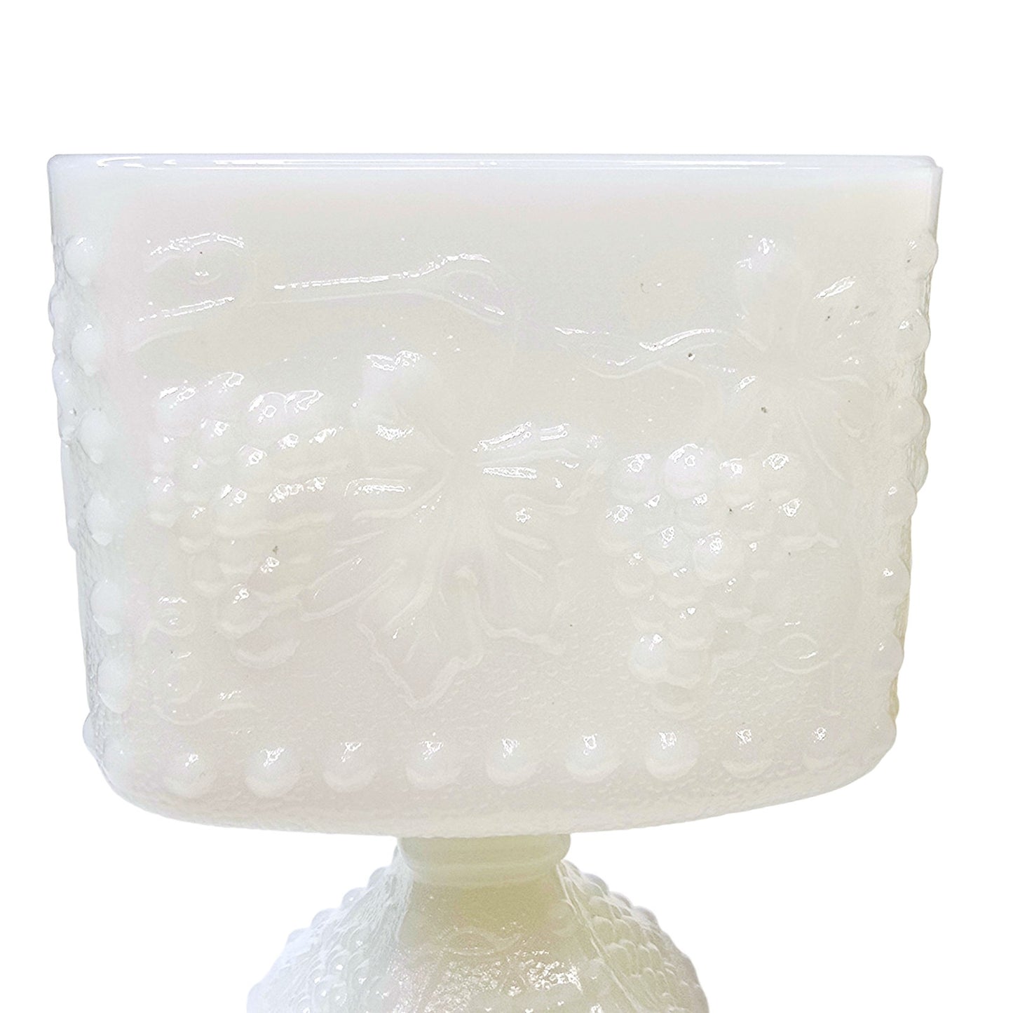Vtg Anchor Hocking Milk Glass Pedestal Compote Grape Harvest Footed Candy Dish
