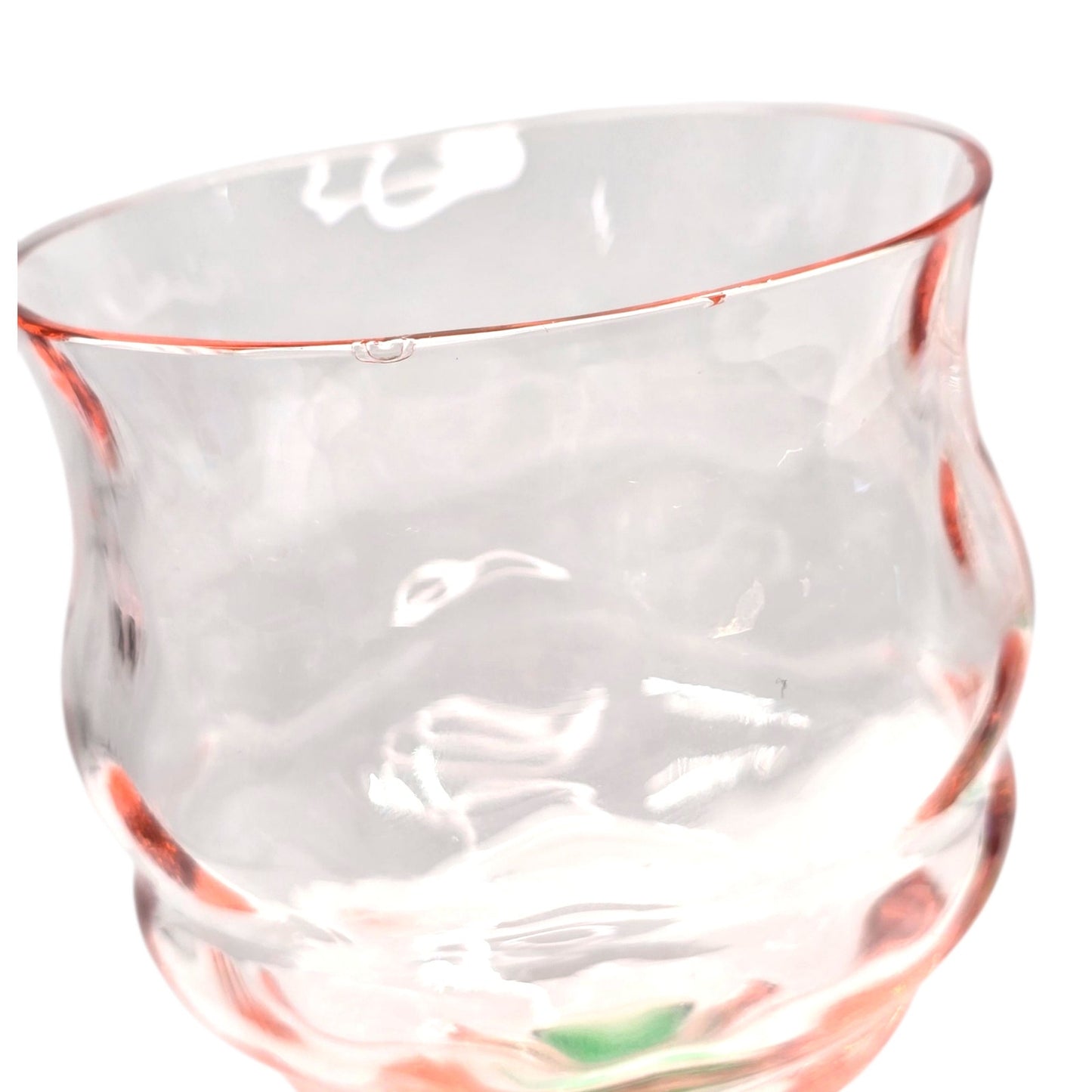 AS IS Tiffin Watermelon Uranium Glass Cocktail Coupe Champagne Glasses Set of 2