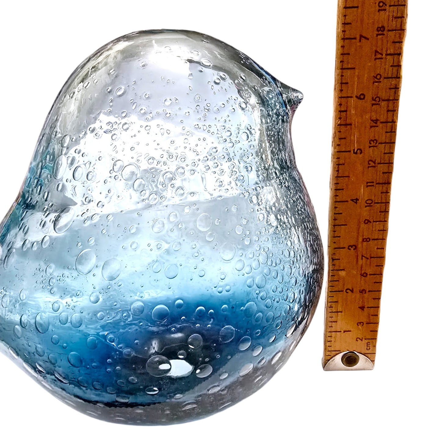 Large Hand-Blown Blue Glass Bird, Bubble Glass, Ombre Glass, Hollow Glass Art Sculpture