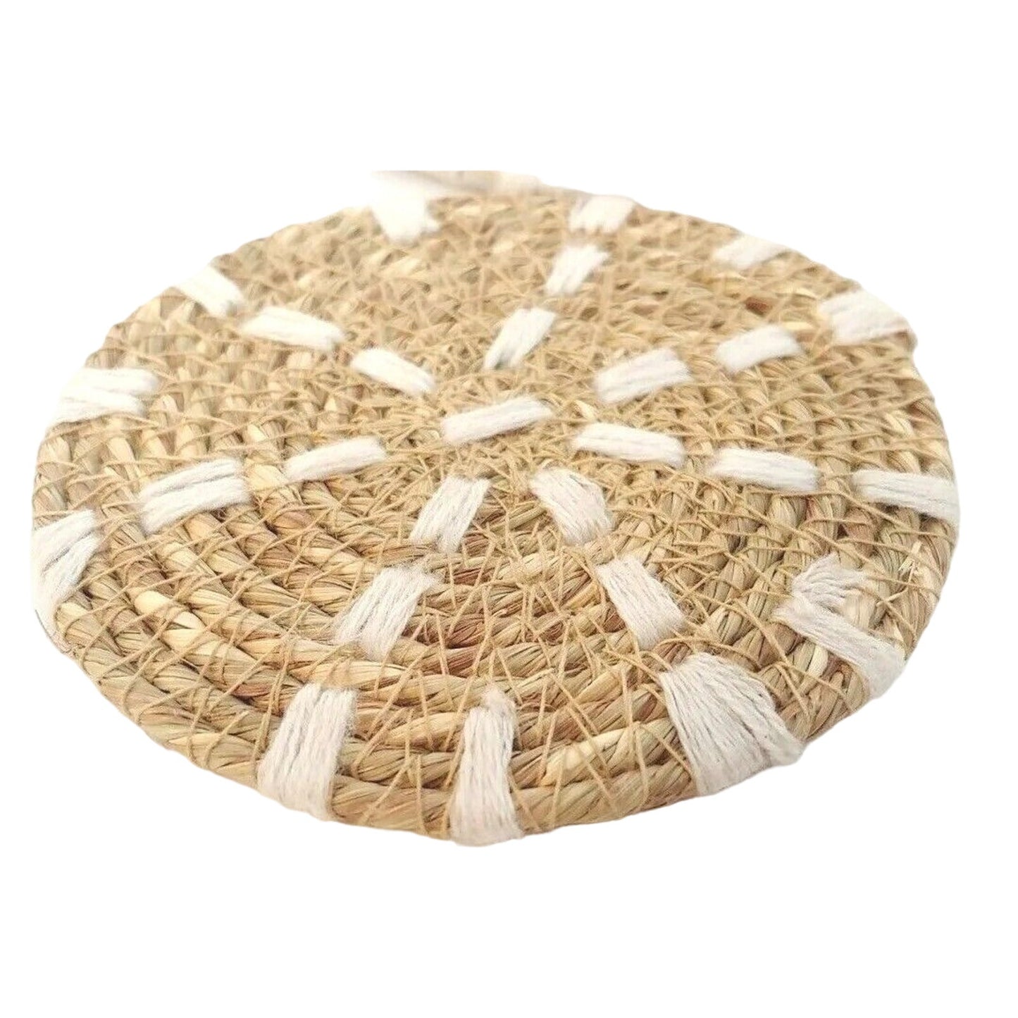 Woven Seagrass Coasters Set of 4 by Bloomingville, New, Made in India