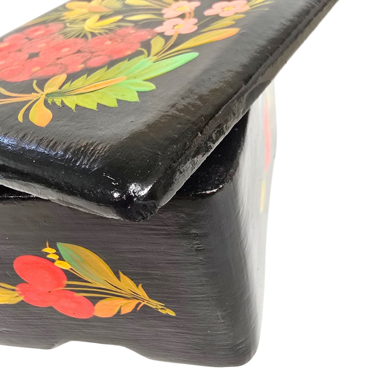 Vintage Hand Painted Floral Wooden Lacquer Box Folk Art Trinket Box 808 Mark