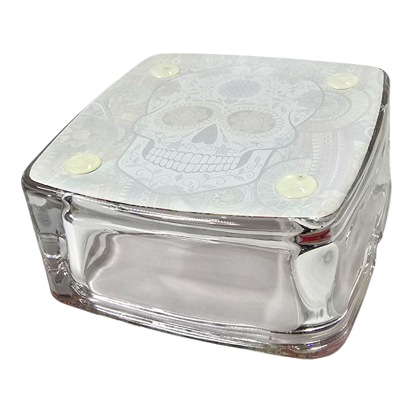 Day of the Dead Sugar Skull Heavy Glass Ashtray Trinket Dish Colorful 3"