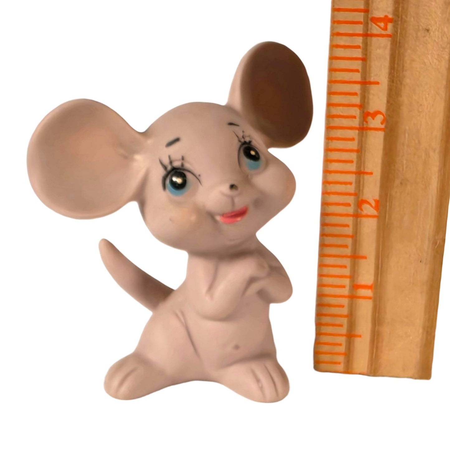 Vintage Kelvin Pink Mouse Figurine Mid Century Bisque Thinking Mouse Kitsch Cute