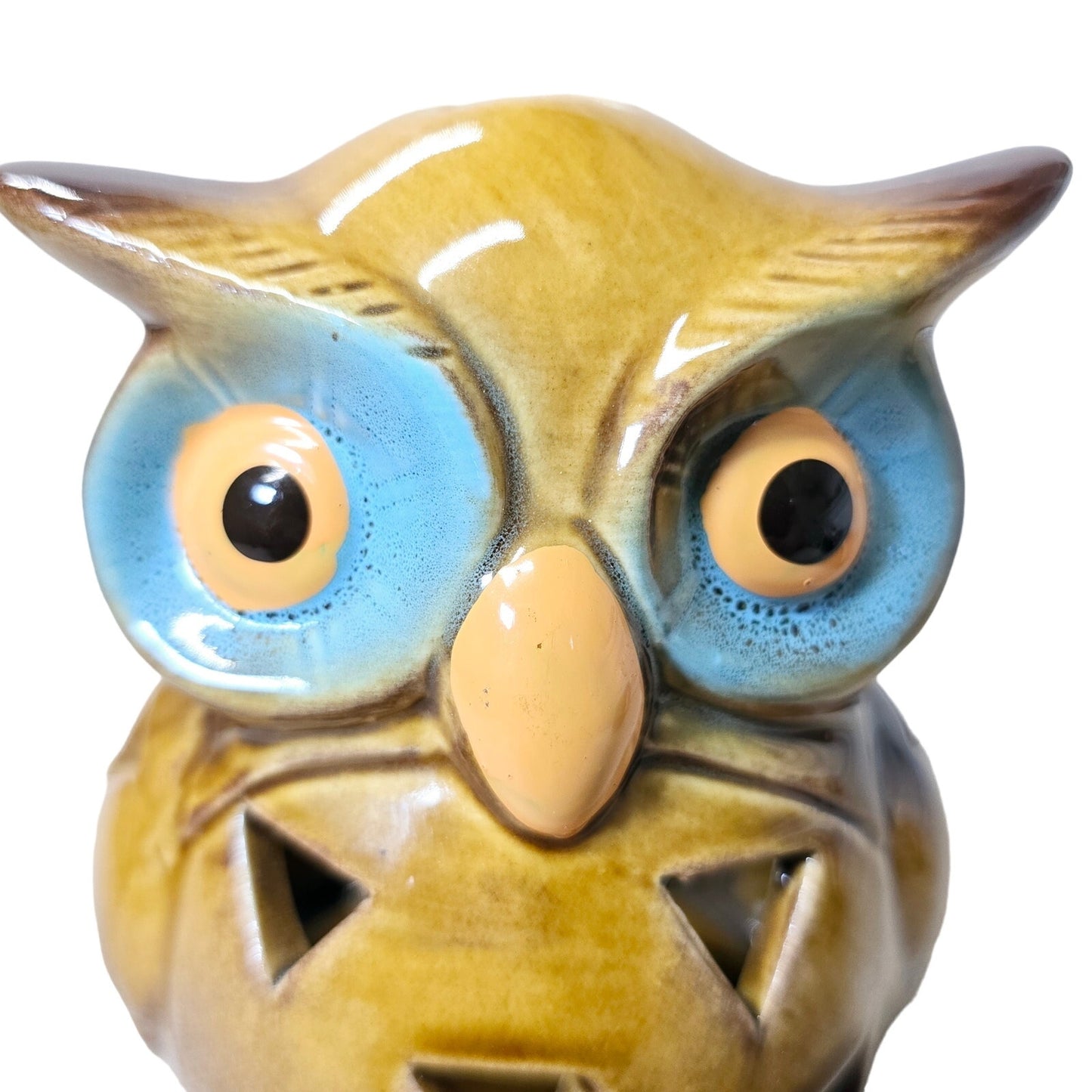 Happy Harvest Glazed Ceramic Owl Tea Light Holder