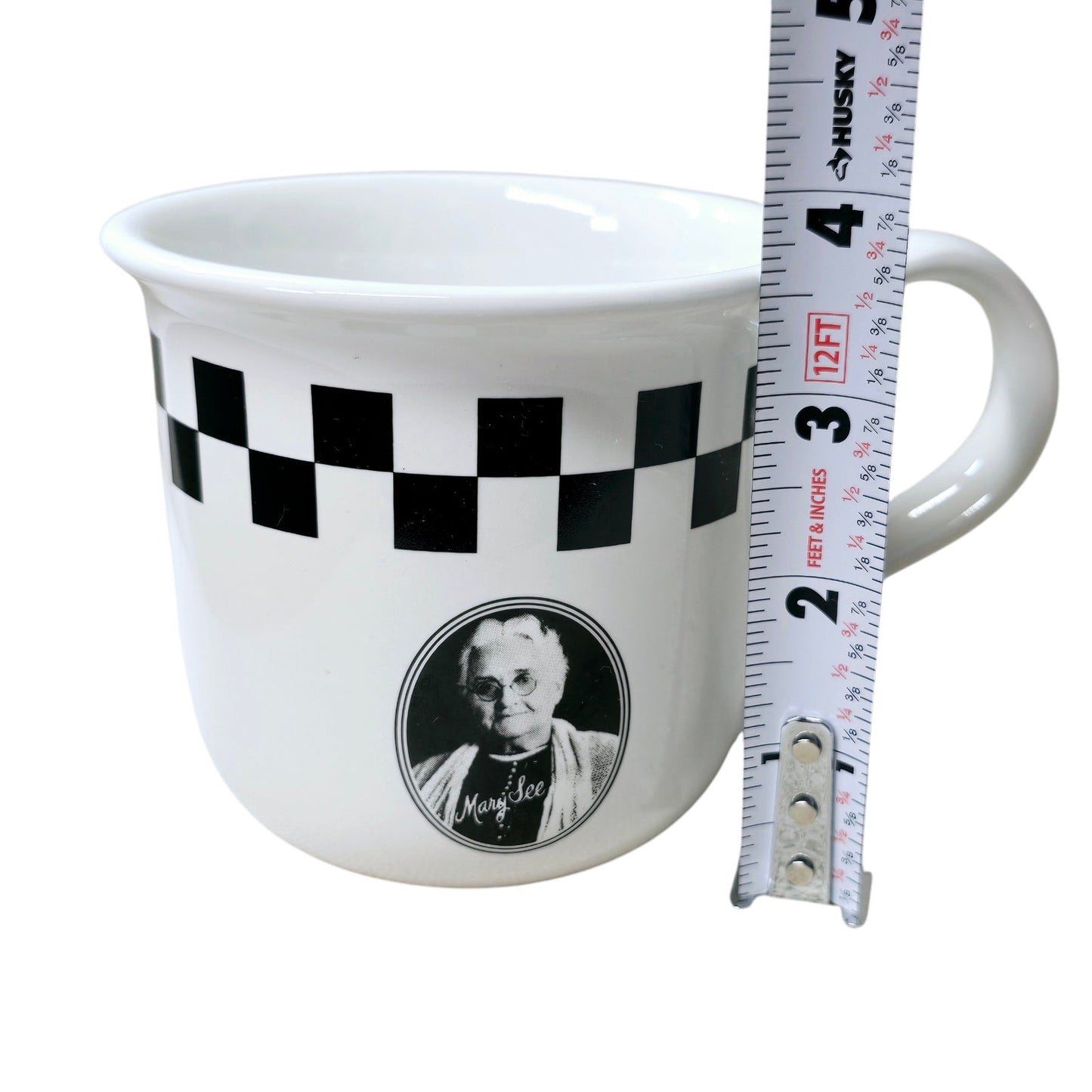 See's Candies Collectible Mug, Candy "Mary See" Coffee Mug Black White Checker