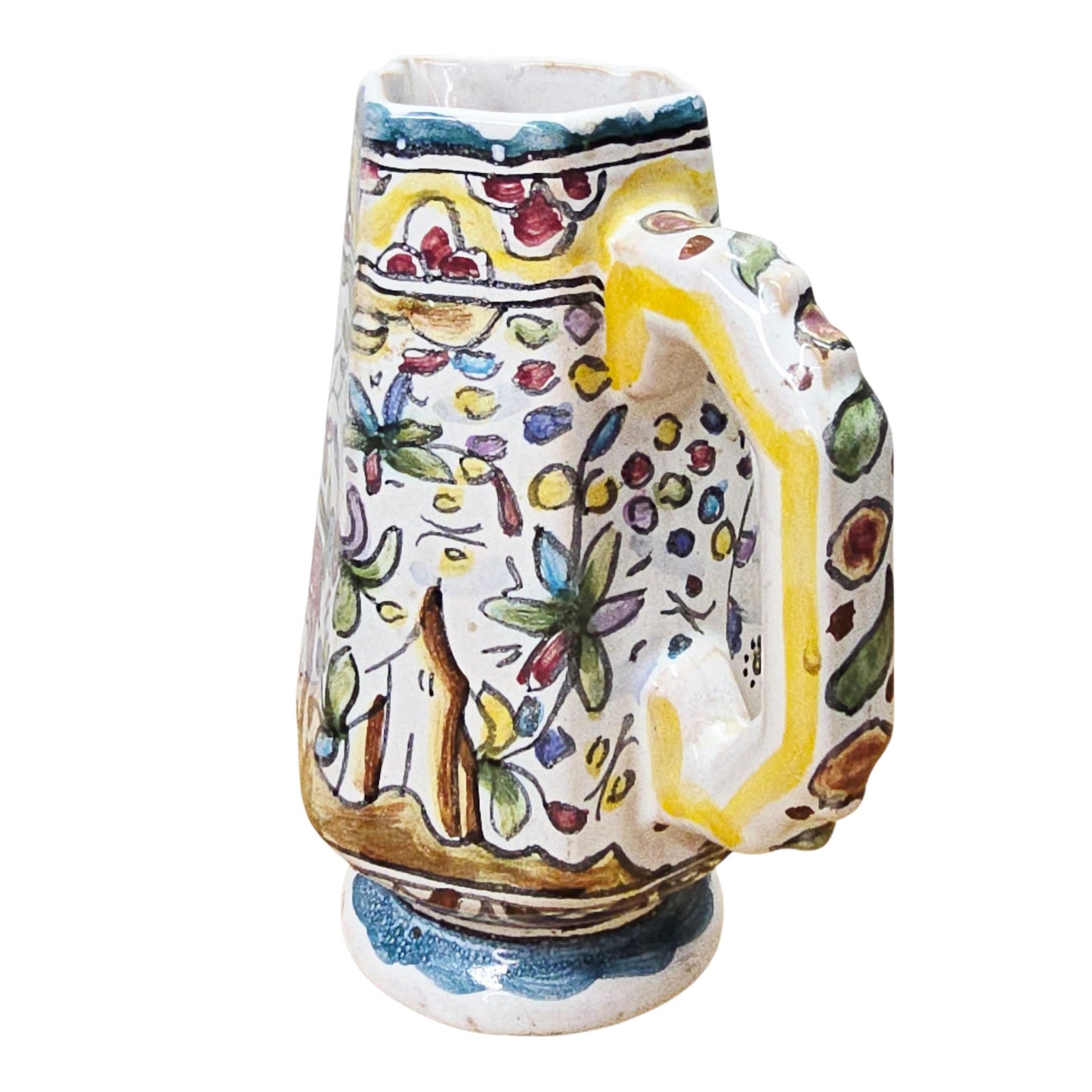 Gerardos Portugal Hand Painted Majolica Creamer Pitcher Deer Rabbit Floral 4.25"