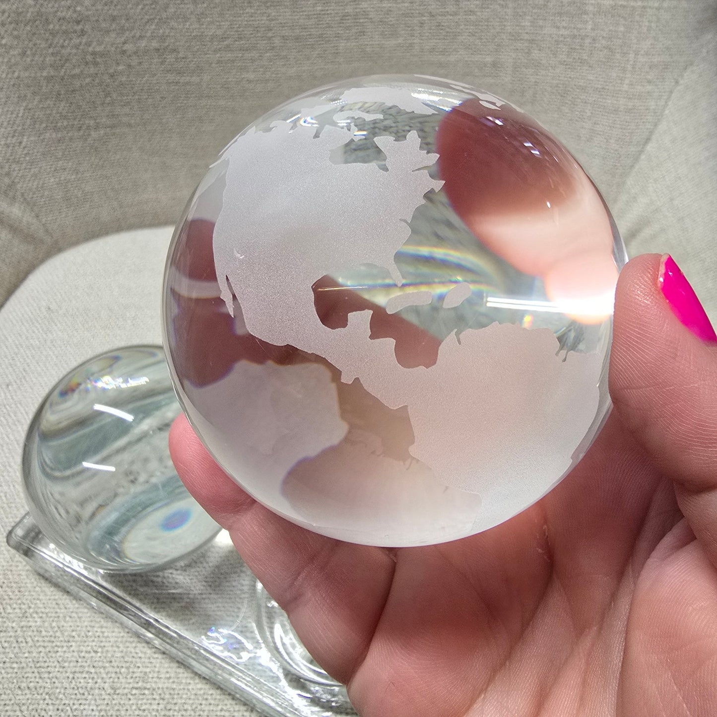 (Reserved for Customer) Lot of 4 Art Glass Orbs Raincloud, Dog, Earth, Solar System + Glass Habitat Base