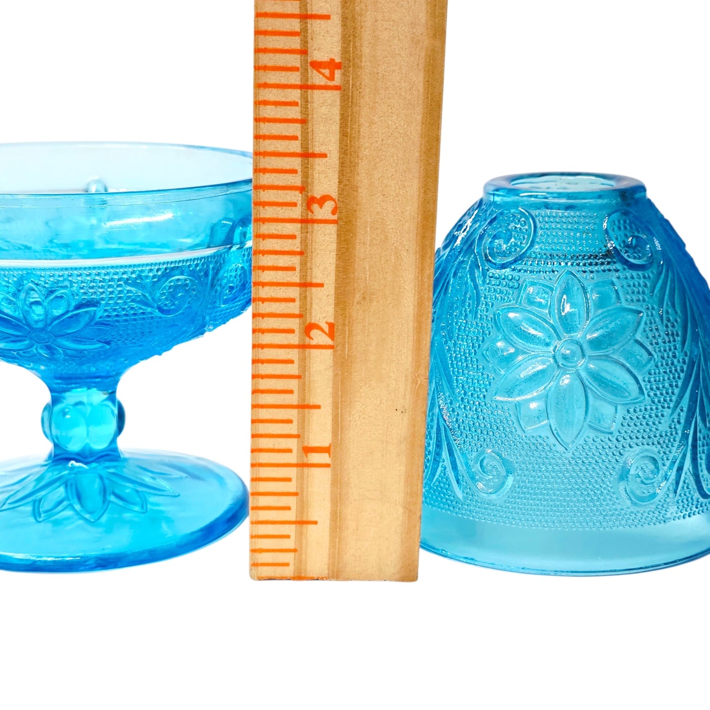 Vintage Indiana Glass Fairy Lamp "Horizon" Aqua Blue Floral Tiara Exclusives