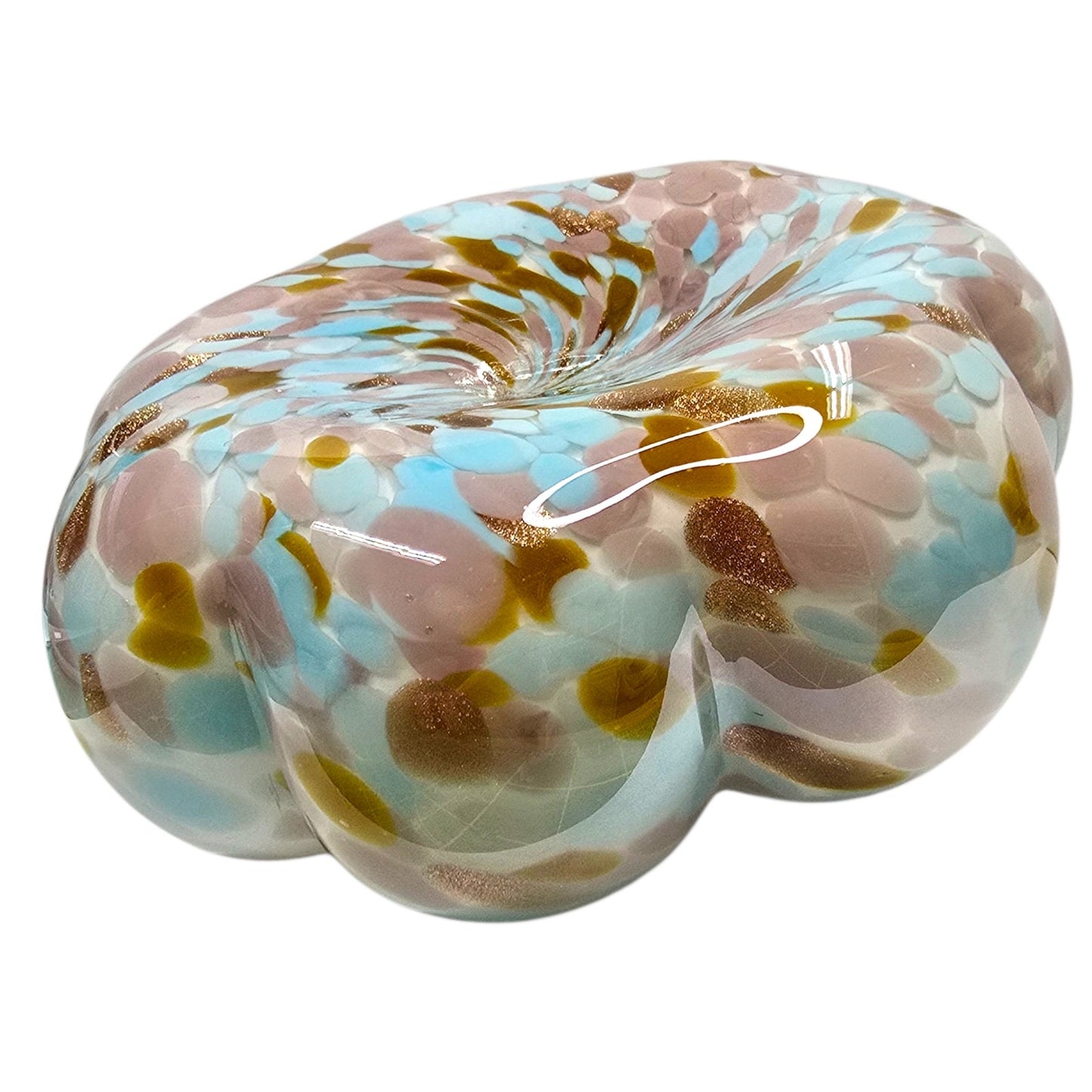 Hand Blown Art Glass Pumpkin Copper Aventurine, Lavender, Blue, Gold Speckled