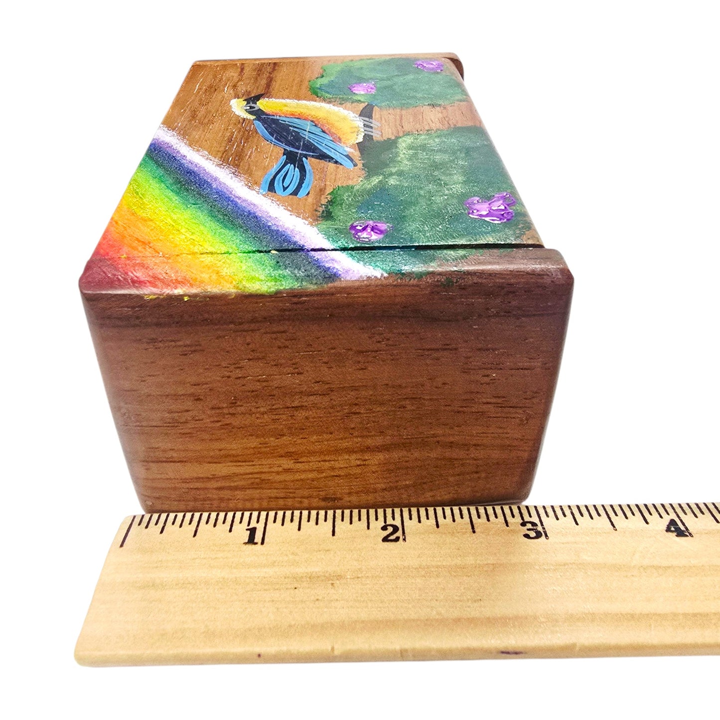 Wood Hand-painted Trinket Treasure Box Bird Tree Rainbow Made in Costa Rica Read