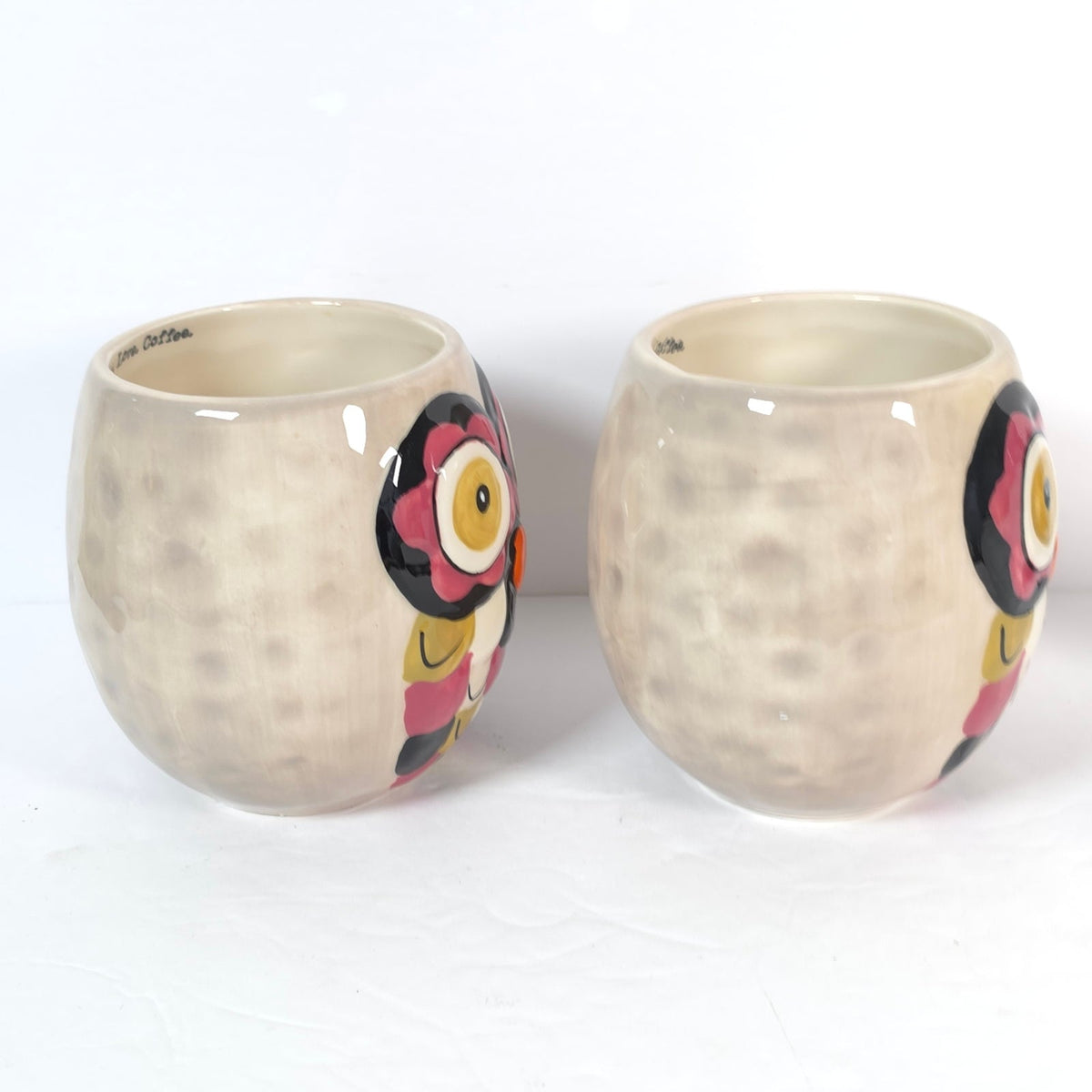 Natural Life Owl Coffee Mugs Set of 2 Peace Love Coffee Cream Colorful